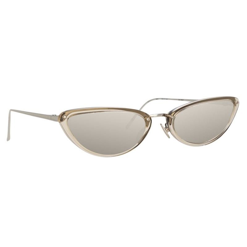 LINDA FARROW Cortina Cat Eye Sunglasses in White Gold and Platinum outlook