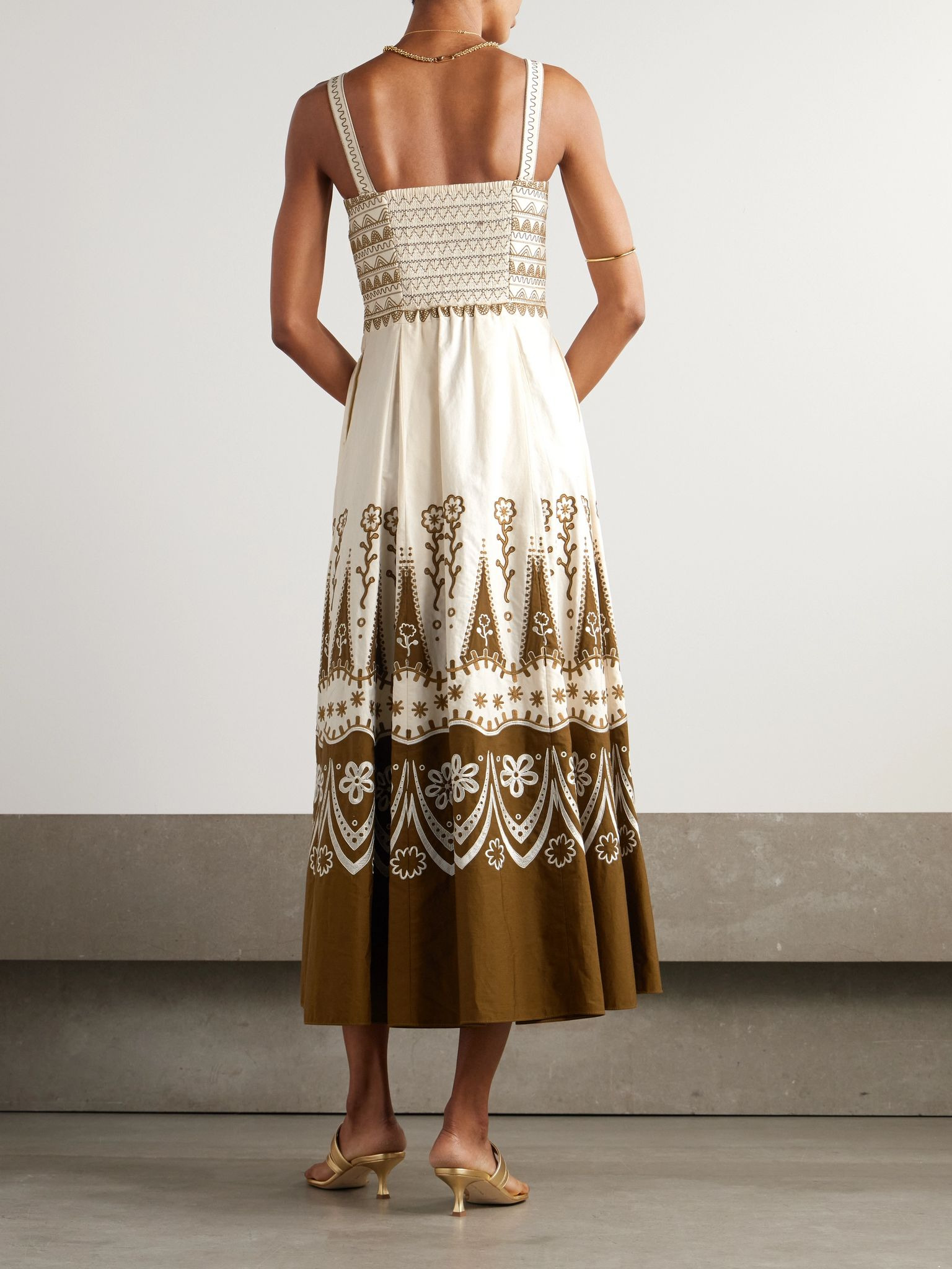Elida embroidered cotton midi dress Brown - 3