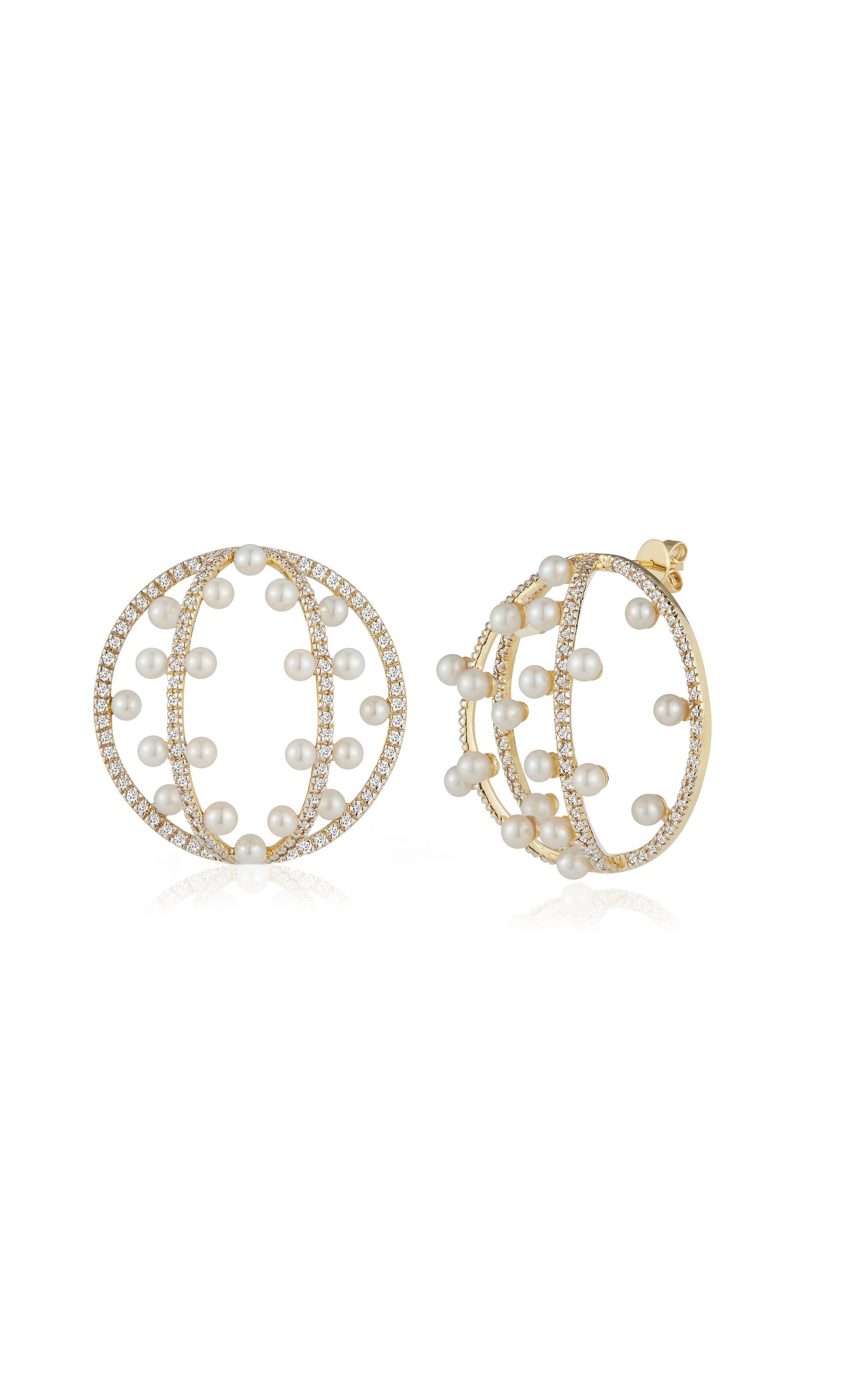 Pearl Blossom 14K Yellow Gold Diamond, Pearl Earrings white - 2