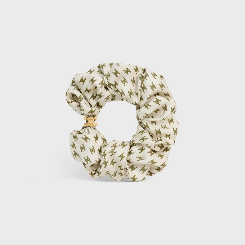 Celine Mini Triomphe Scrunchy in silk and Brass with Gold Finish 1