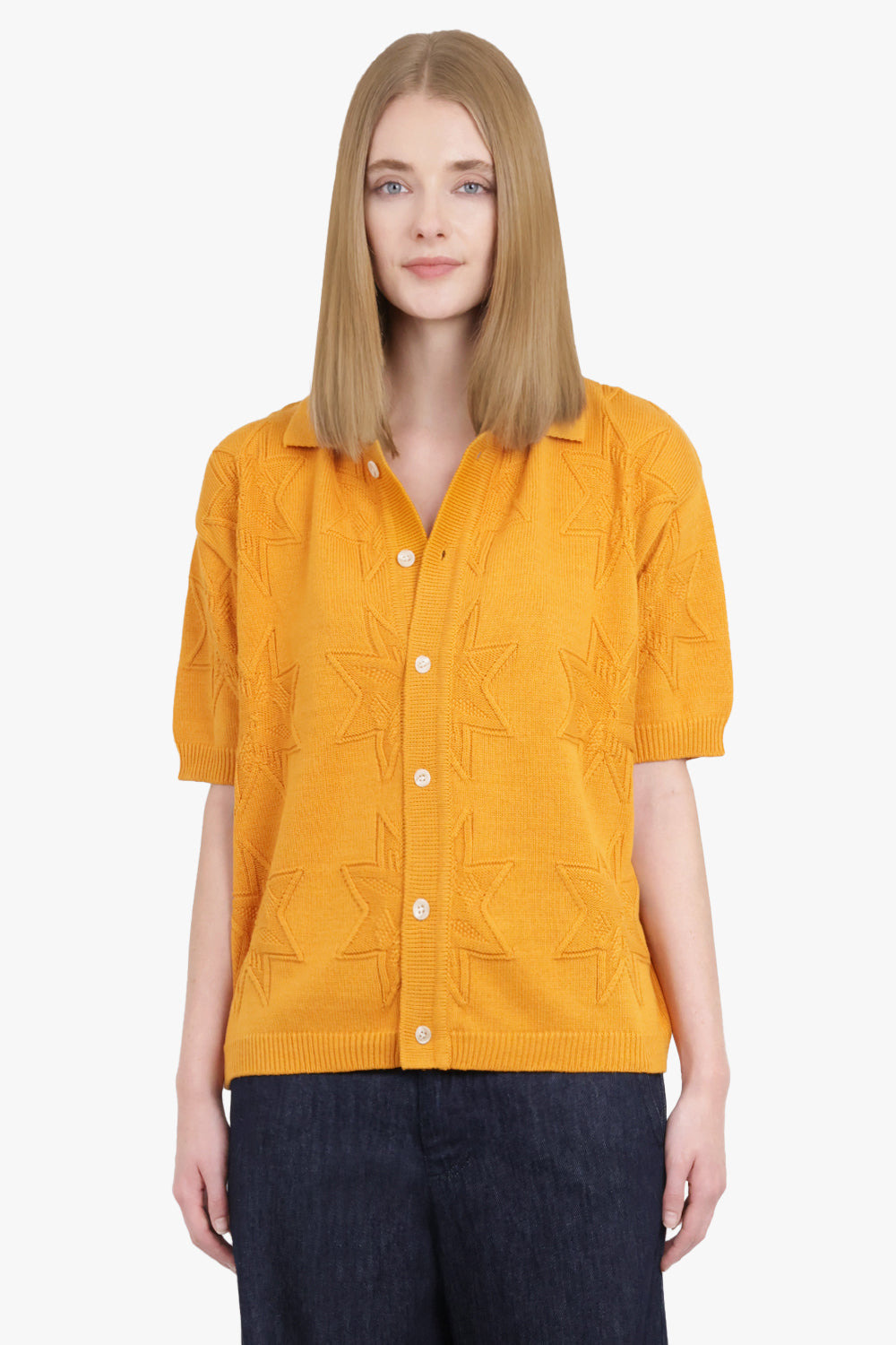 STARFISH JACQUARD HALF KNIT CARDIGAN | ORANGE - 2