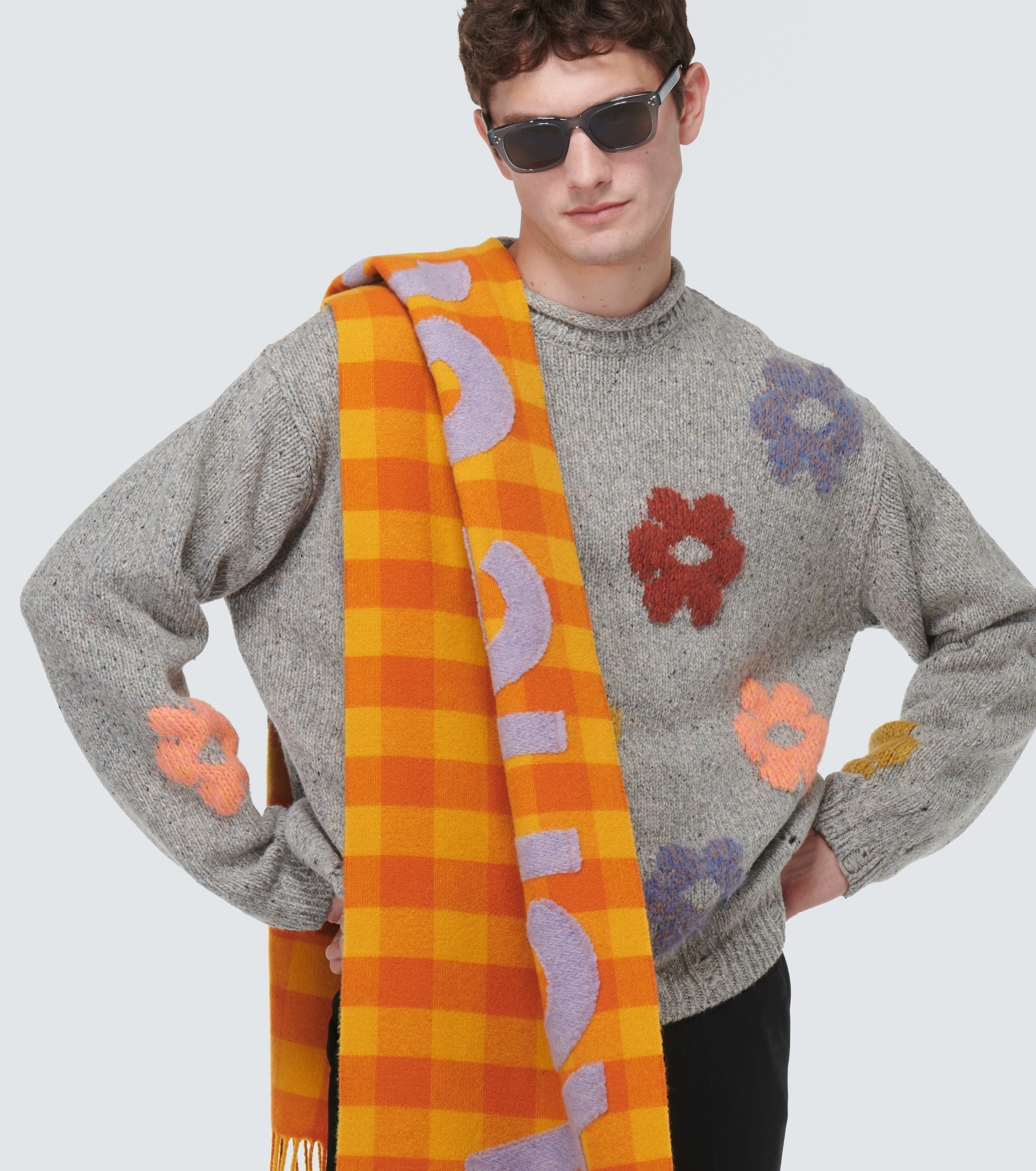 Logo checked wool-blend scarf - 2