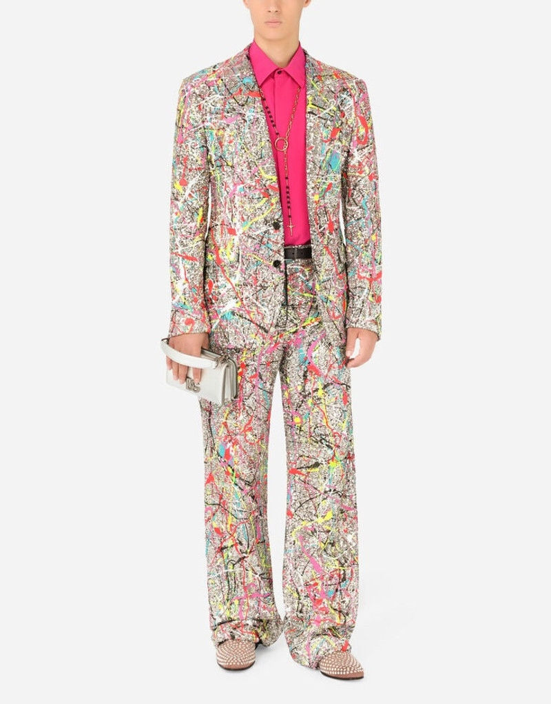 Sequined pants with color splash print 6