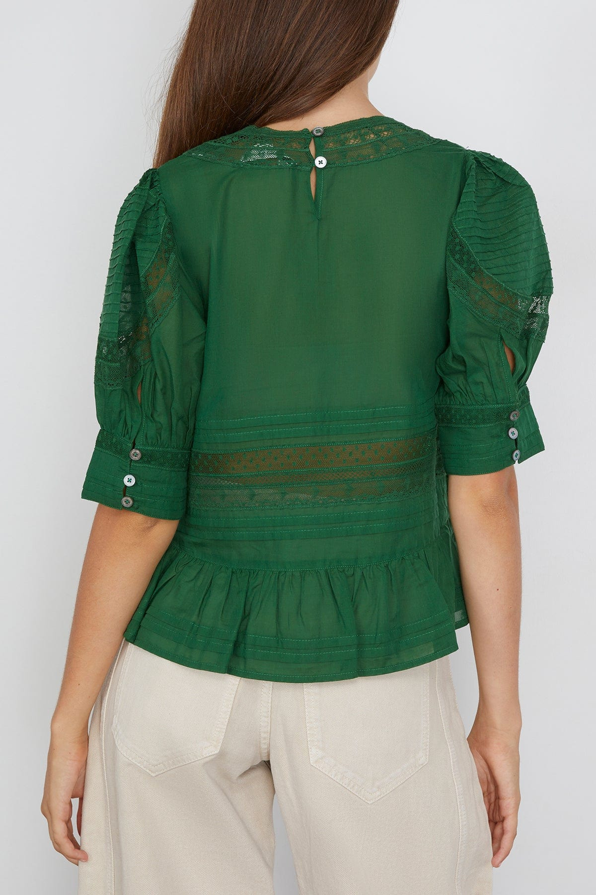 Franca Lace Short Sleeve Top in Green - 4
