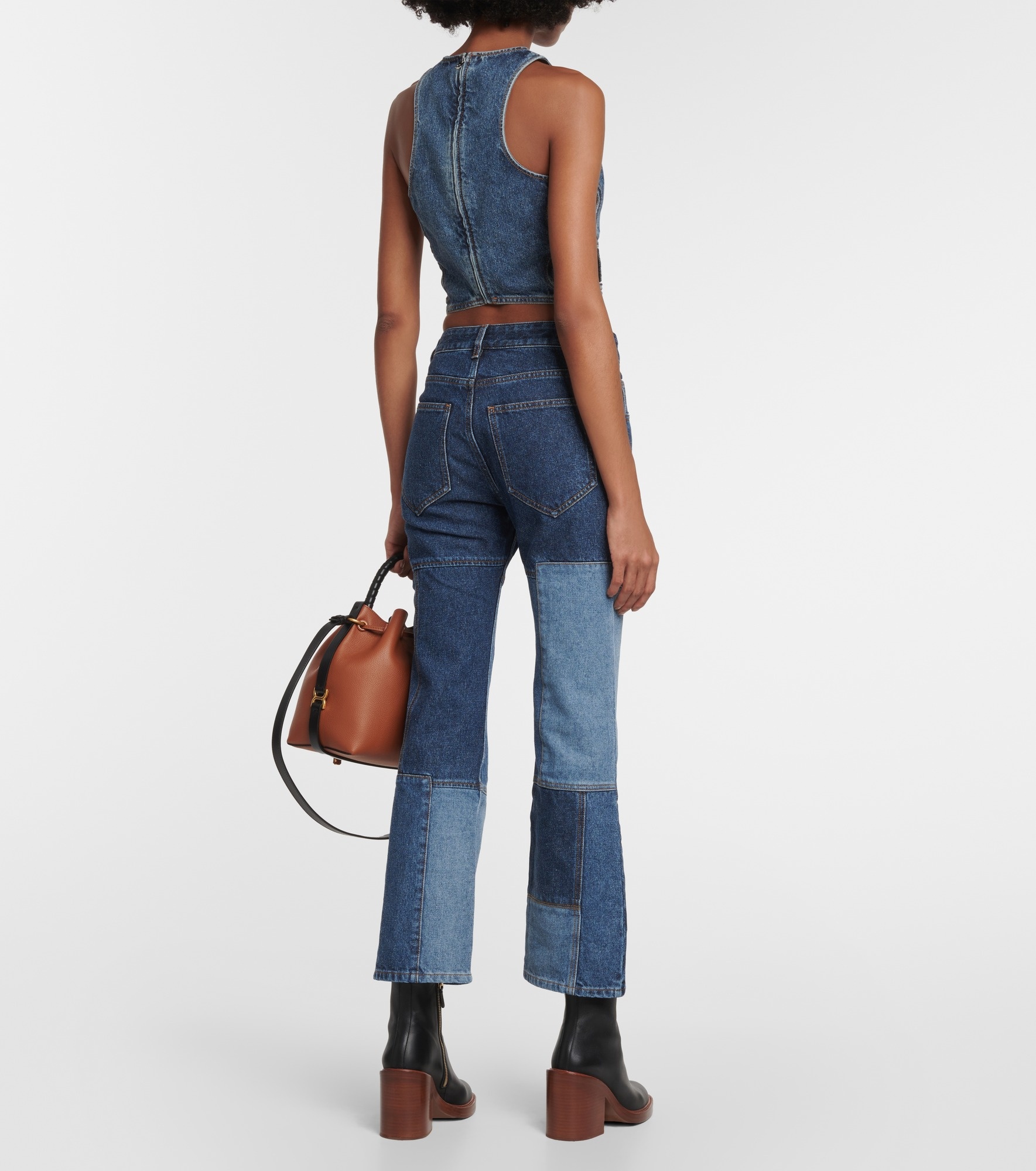 Patchwork cropped flared jeans - 3