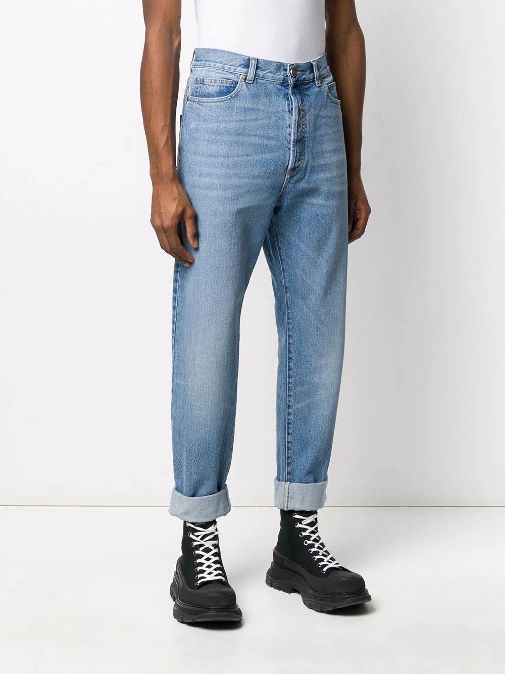 turn up hem straight jeans - 3