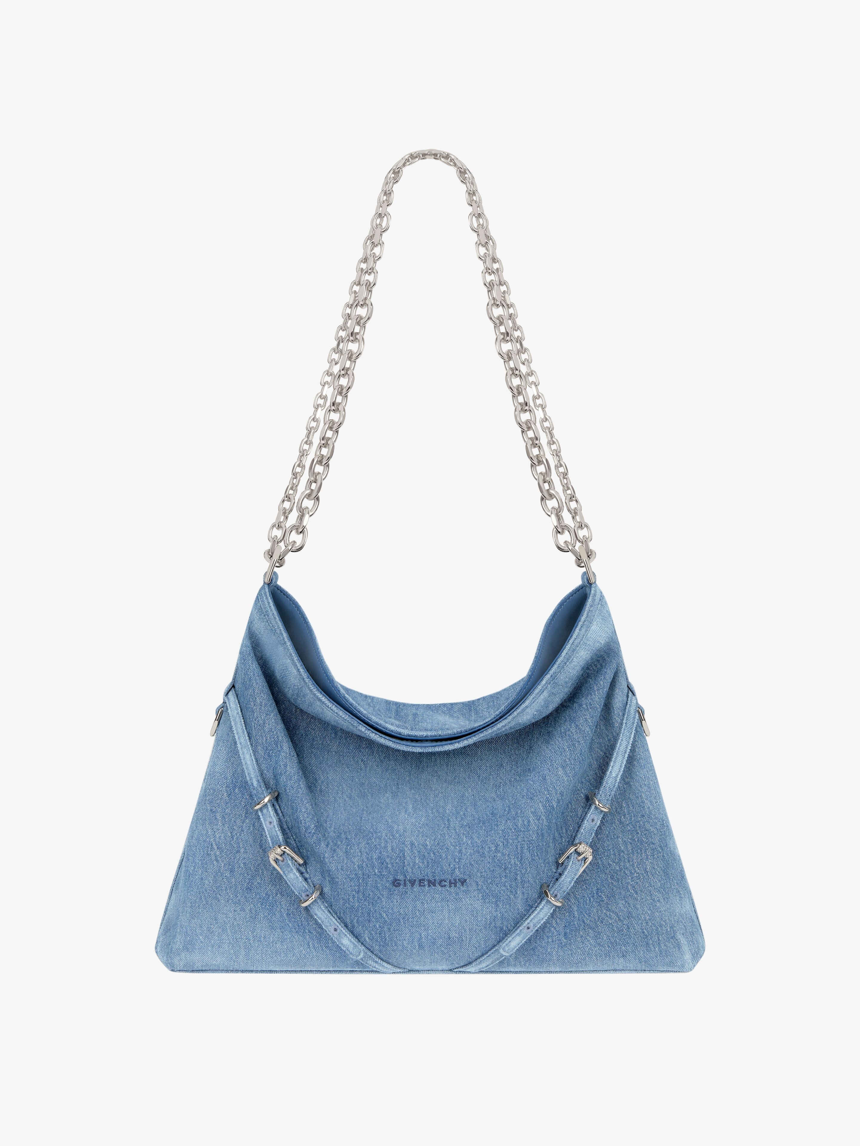 MEDIUM VOYOU CHAIN BAG IN WASHED DENIM - 1