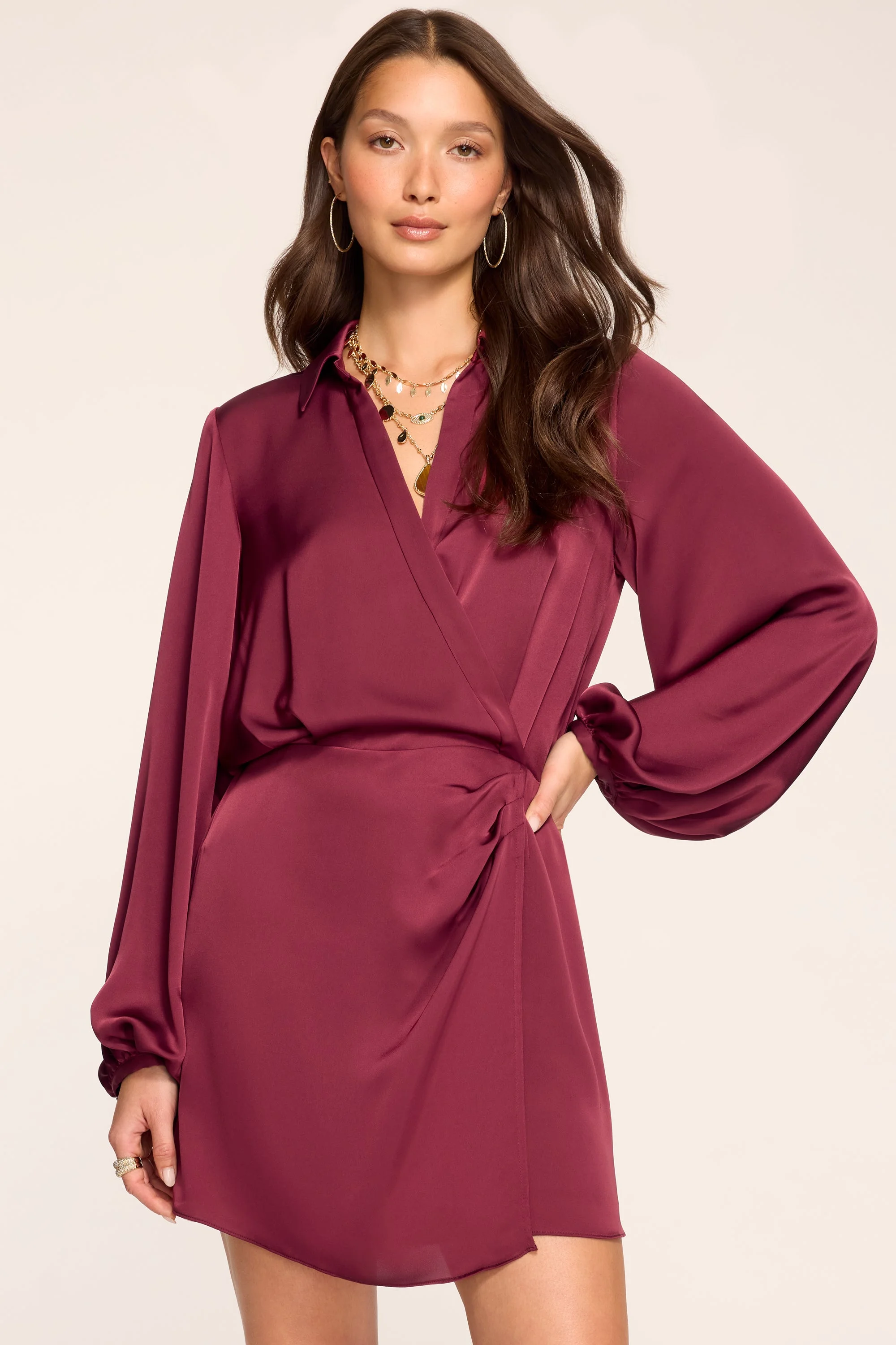 Carolyn Designer Faux Wrap Mini Dress - 1
