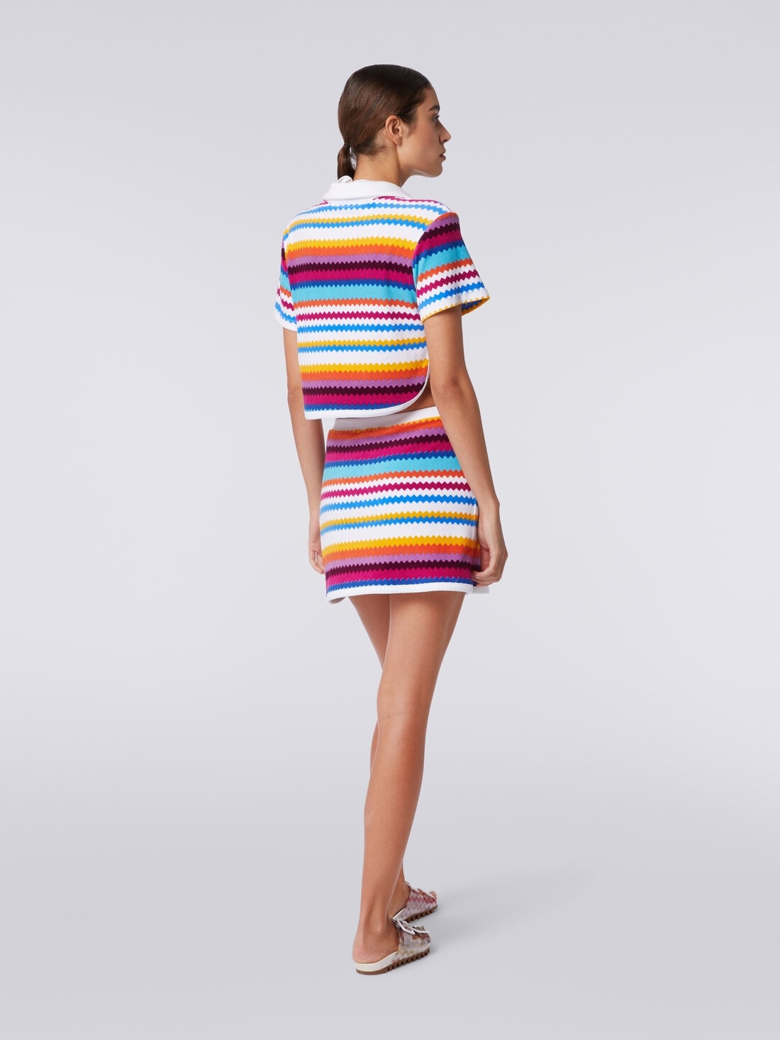 Zigzag terry polo shirt crop top - 4