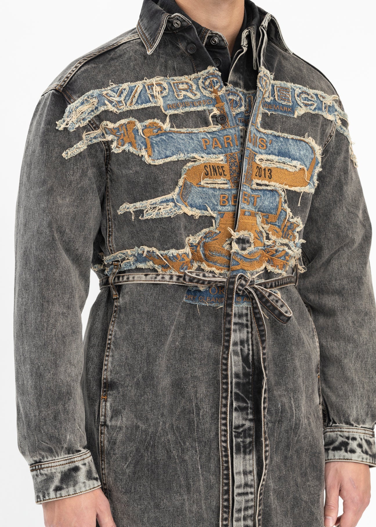 VINTAGE BLACK PARIS' BEST PATCH DENIM SHIRT DRESS - 4