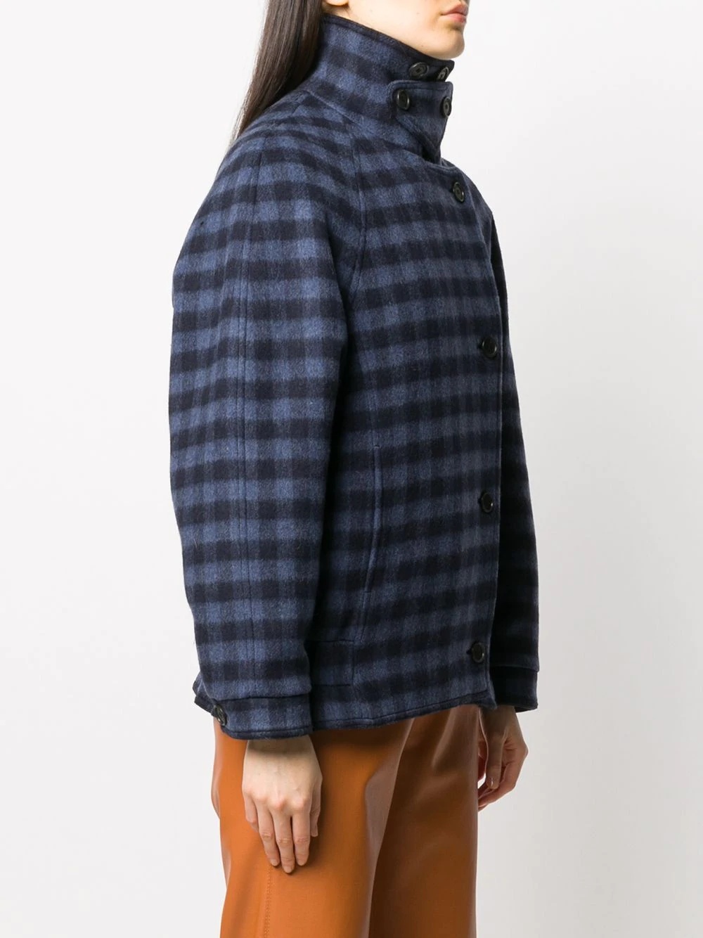 off-centre fastening checked jacket - 3