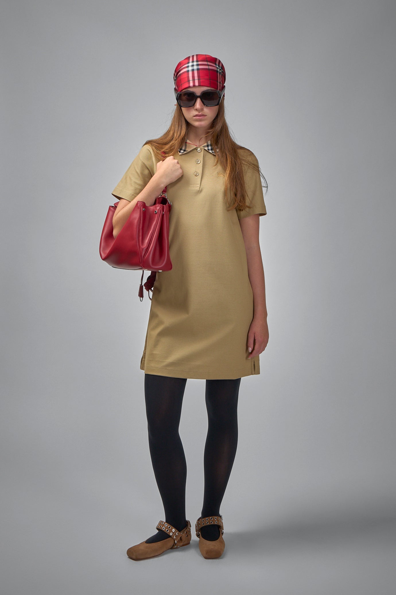 Check Collar Cotton Polo Shirt Dress - 2
