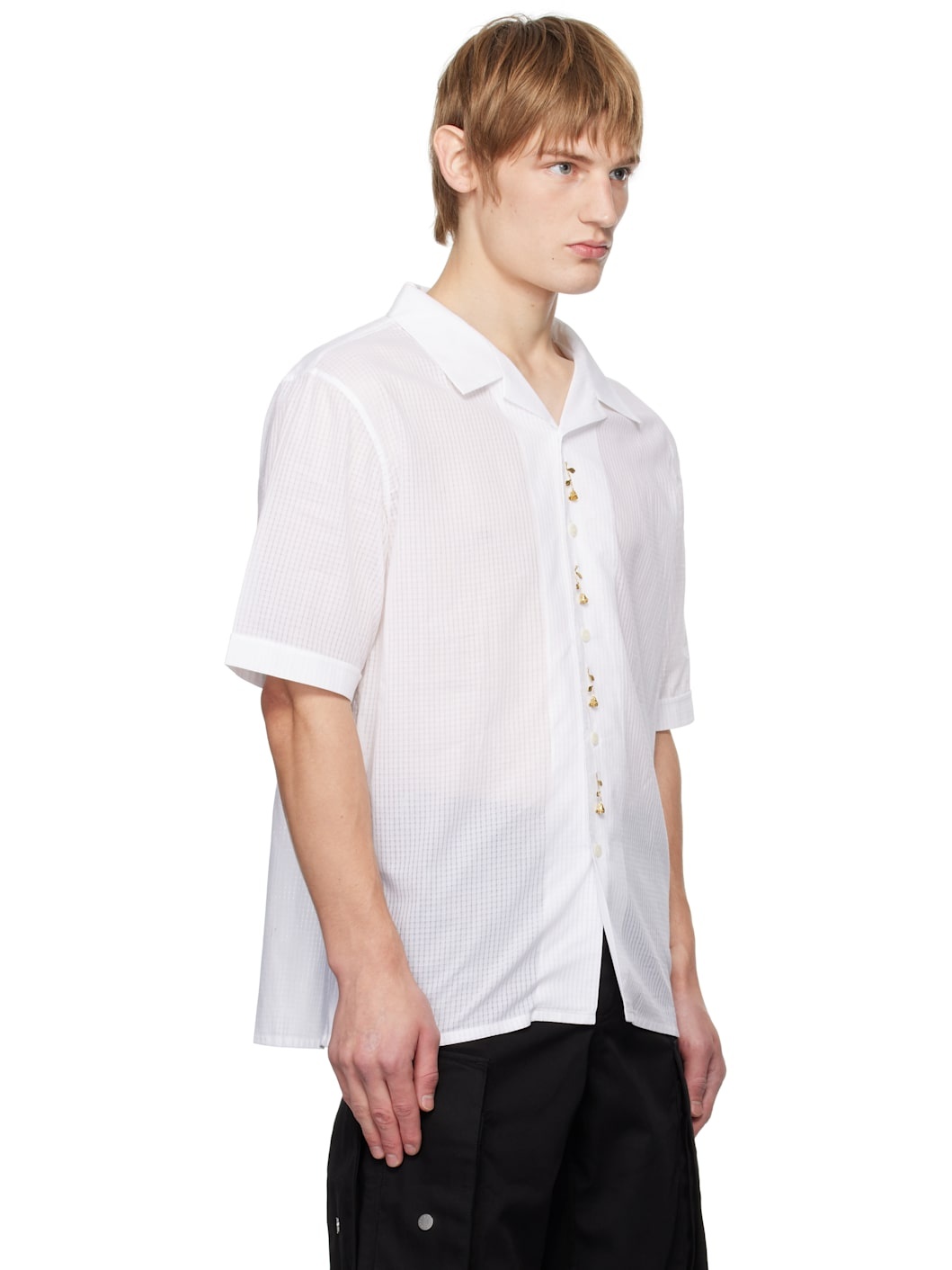 White Short Sleeve Bowling Shirt - 2