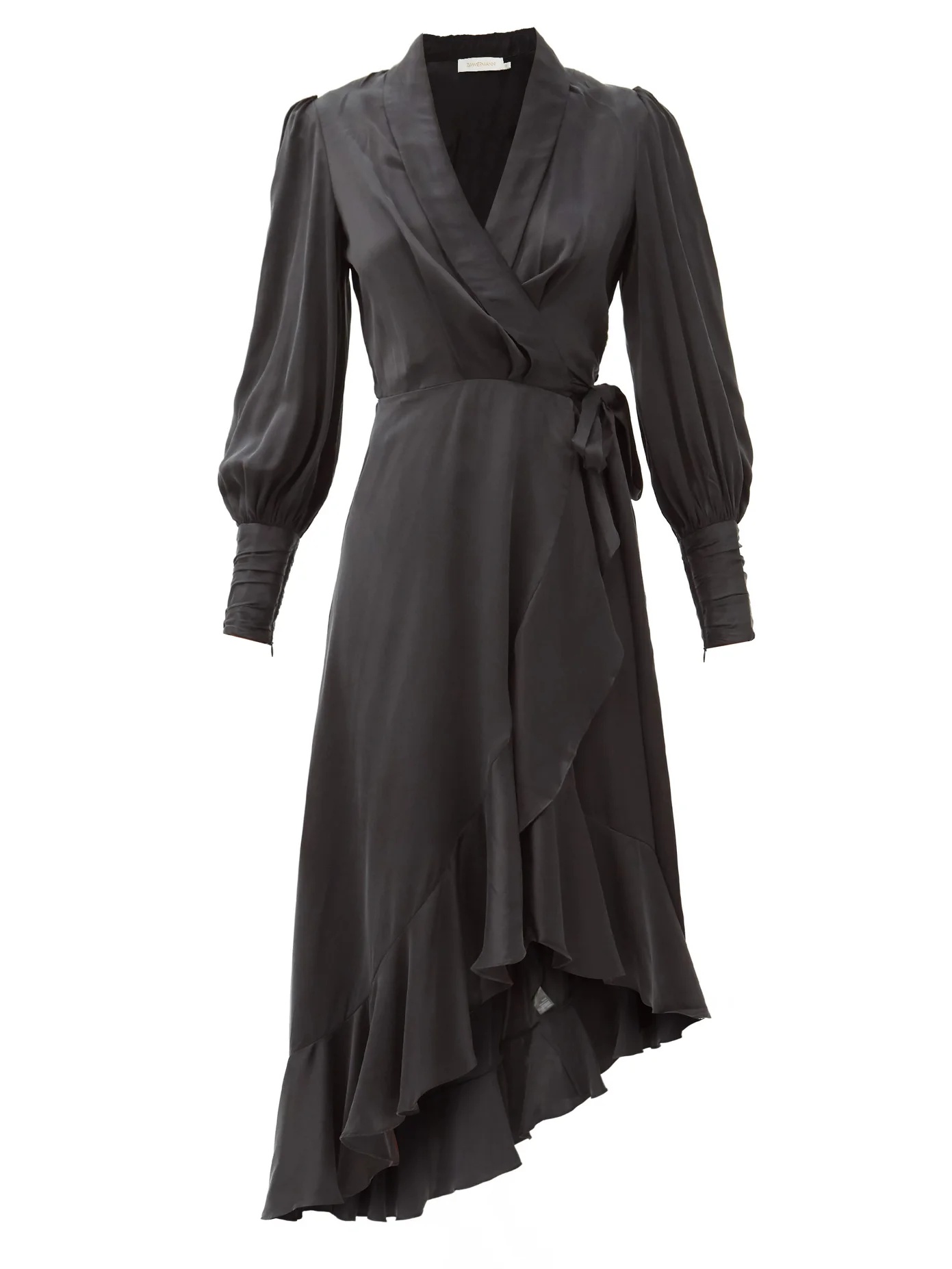 Balloon-sleeve silk wrap dress - 1