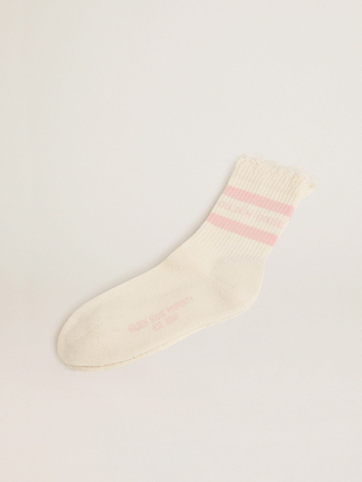 Distressed-finish white socks with baby-pink logo and stripes - 1