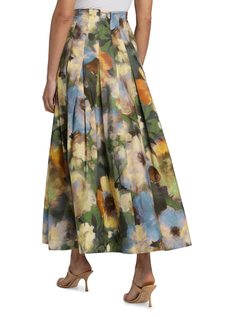 Women's Floral Cotton Pleated Maxi Skirt - Cactus Multi 5