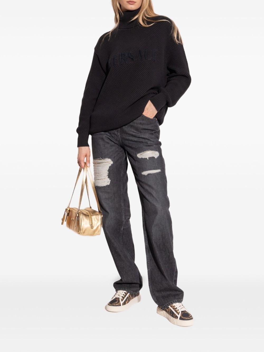 textured high-neck jumper - 2