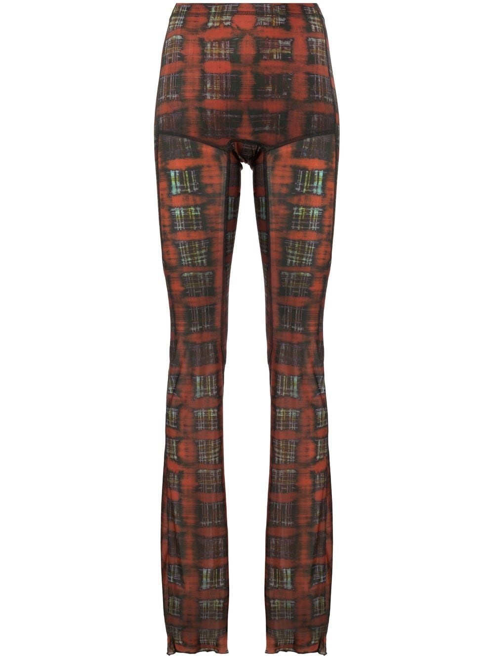 tartan-print semi-sheer flared trousers - 1
