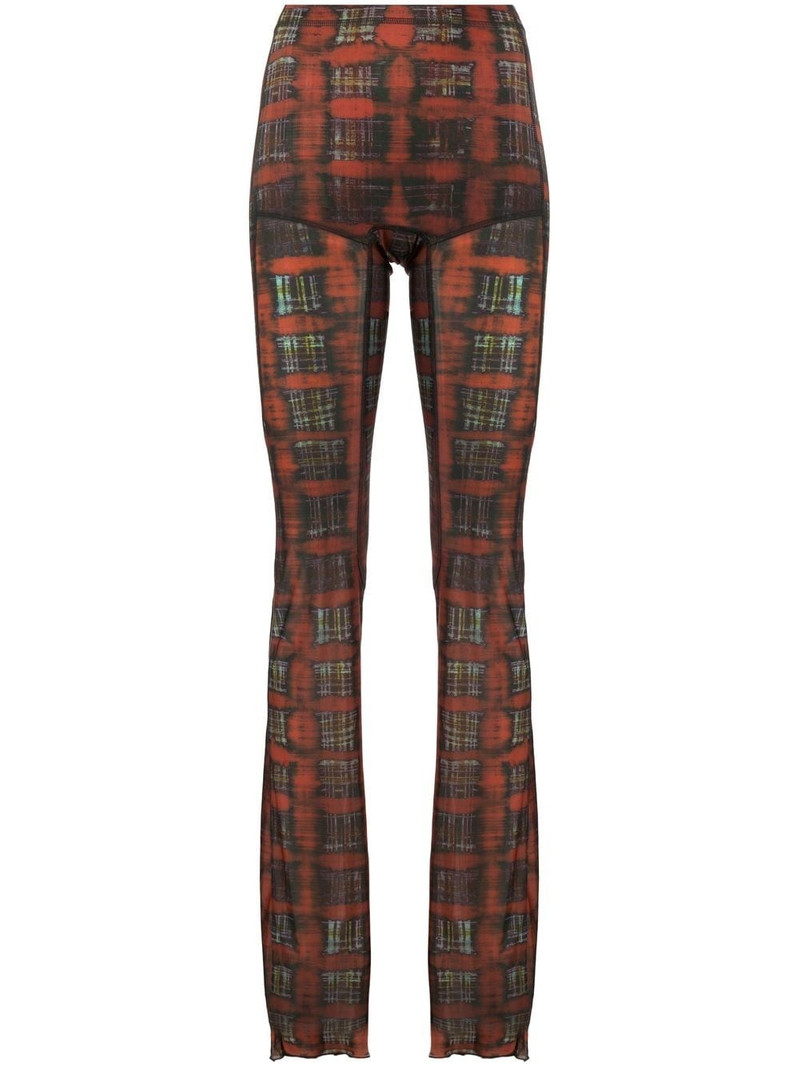tartan-print semi-sheer flared trousers 1