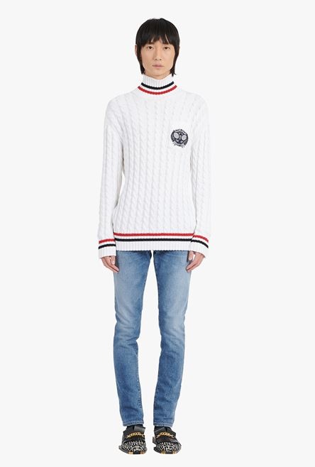 White cotton turtleneck with Balmain badge - 4