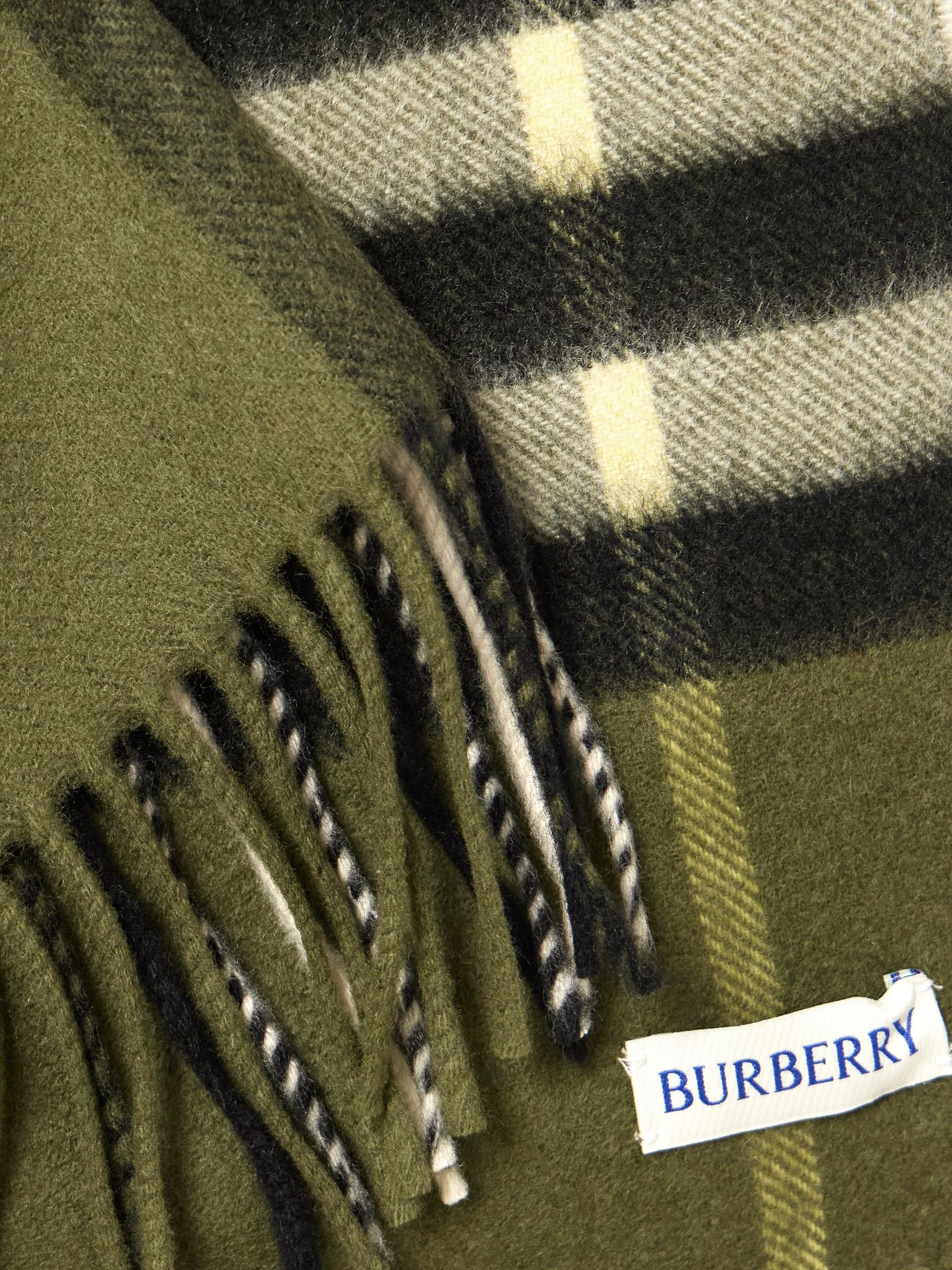 Fringed checked cashmere scarf Forest green - 3