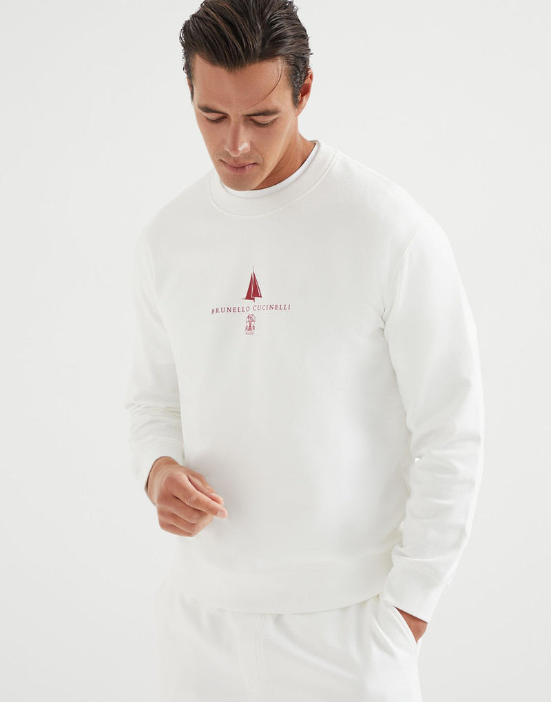 Techno cotton French terry sweatshirt with print - 1