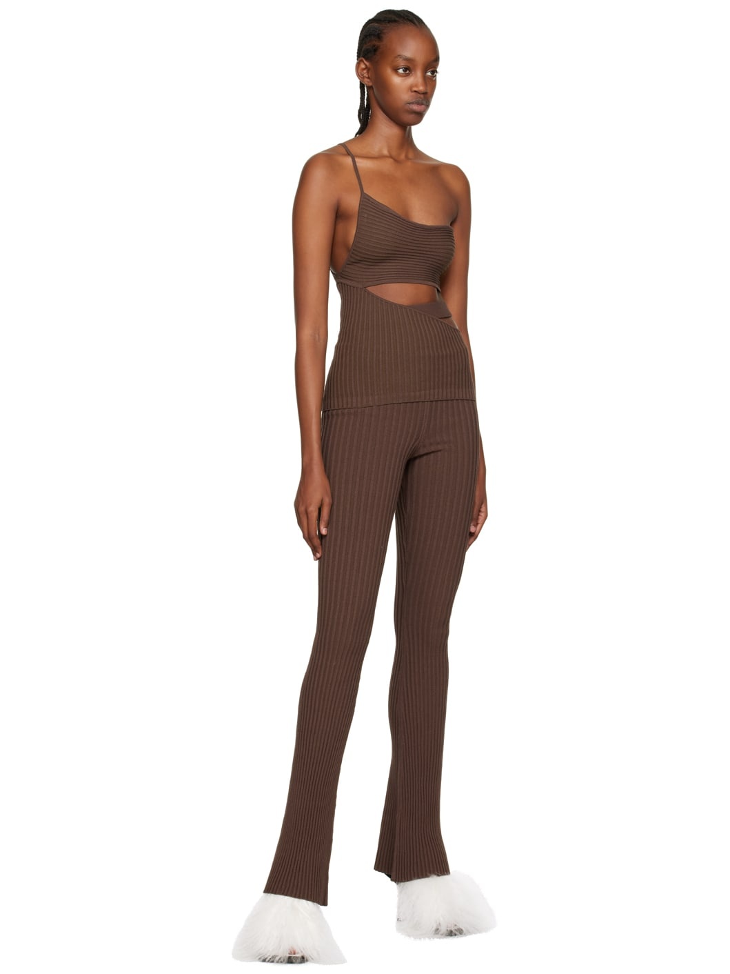 Brown One-Shoulder Tank Top - 4
