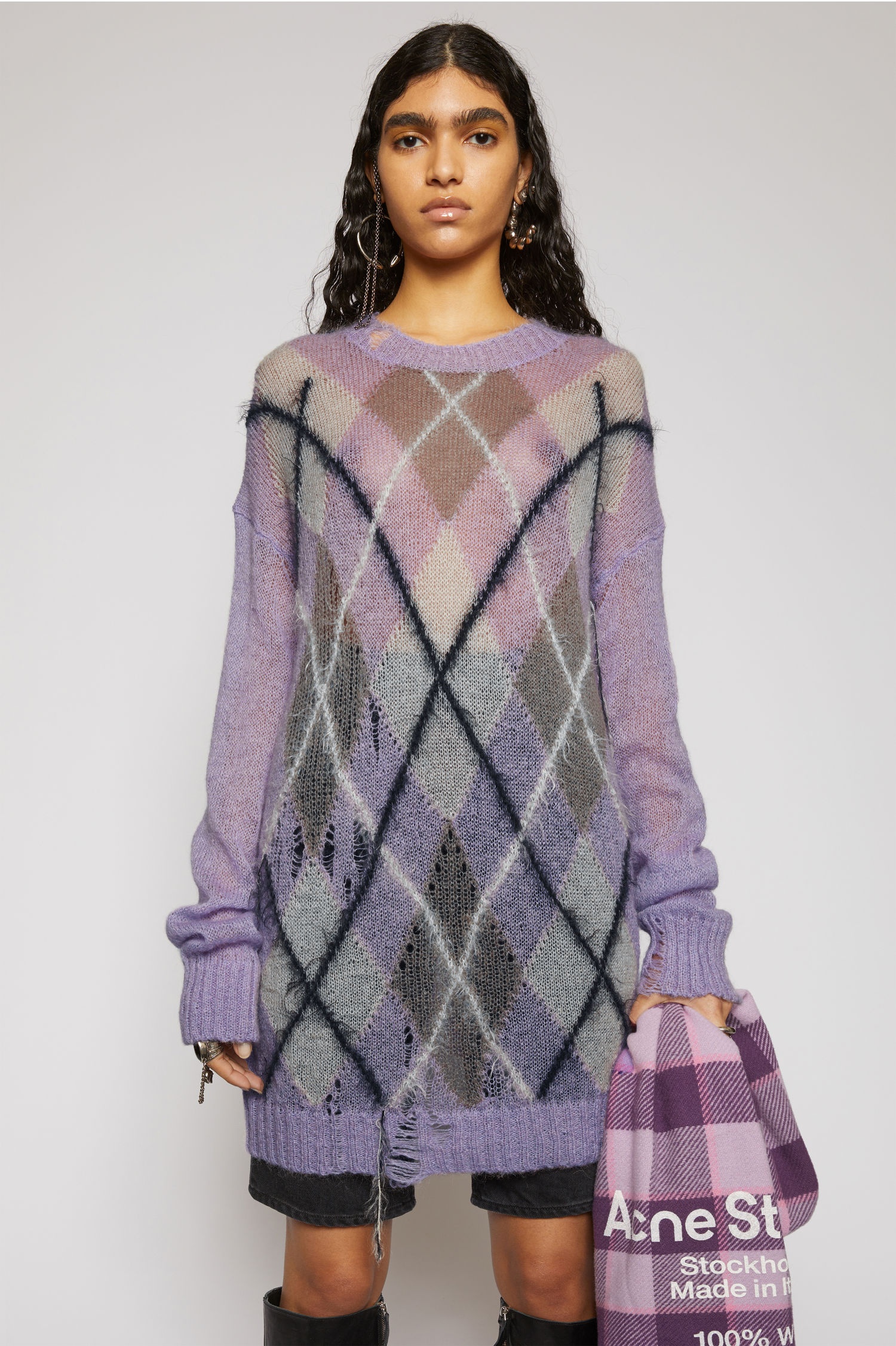 Distressed argyle sweater lilac/multi - 2