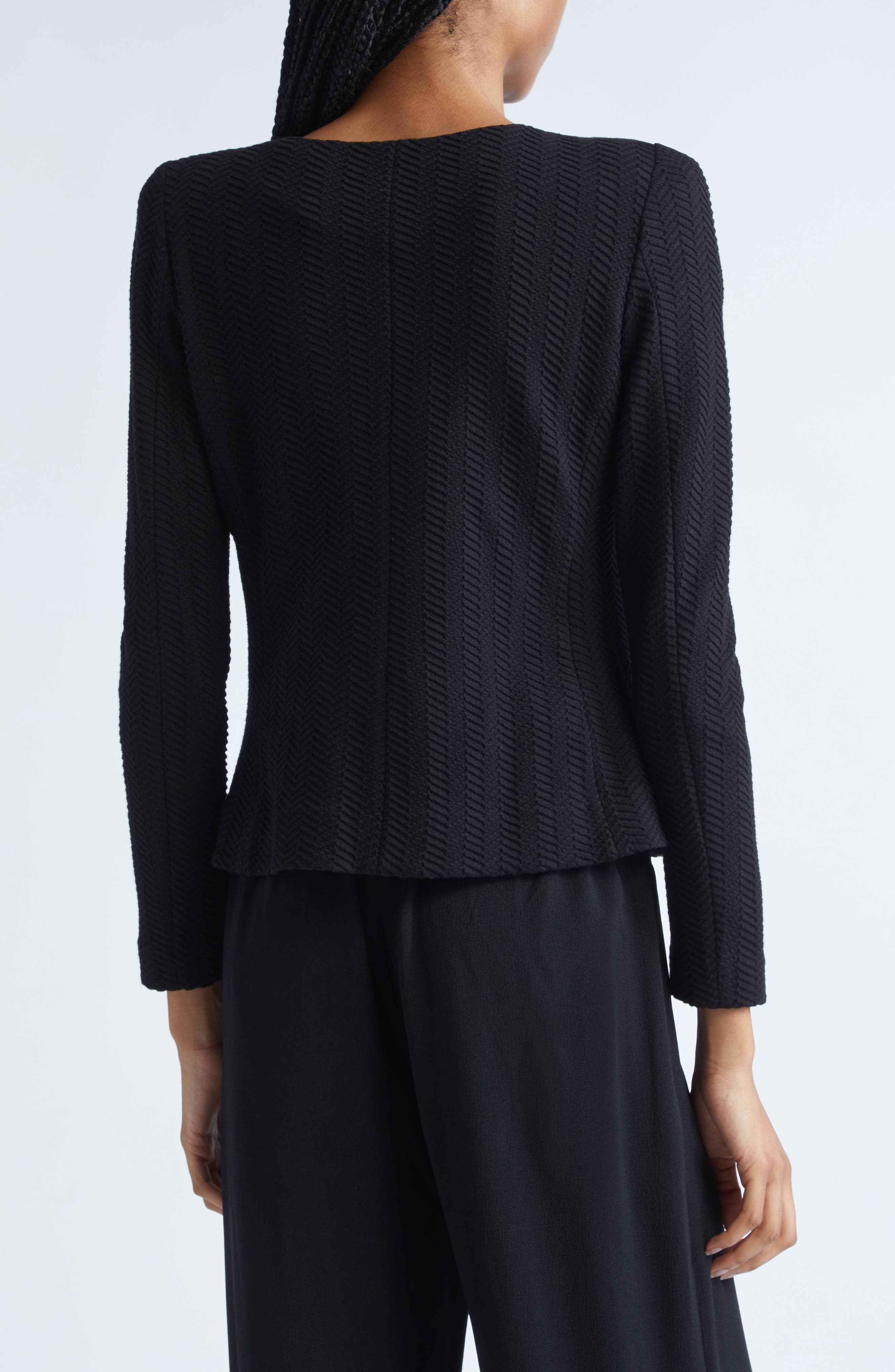 Emporio Armani Chevron Knit Jacket in Solid Black at Nordstrom - 3