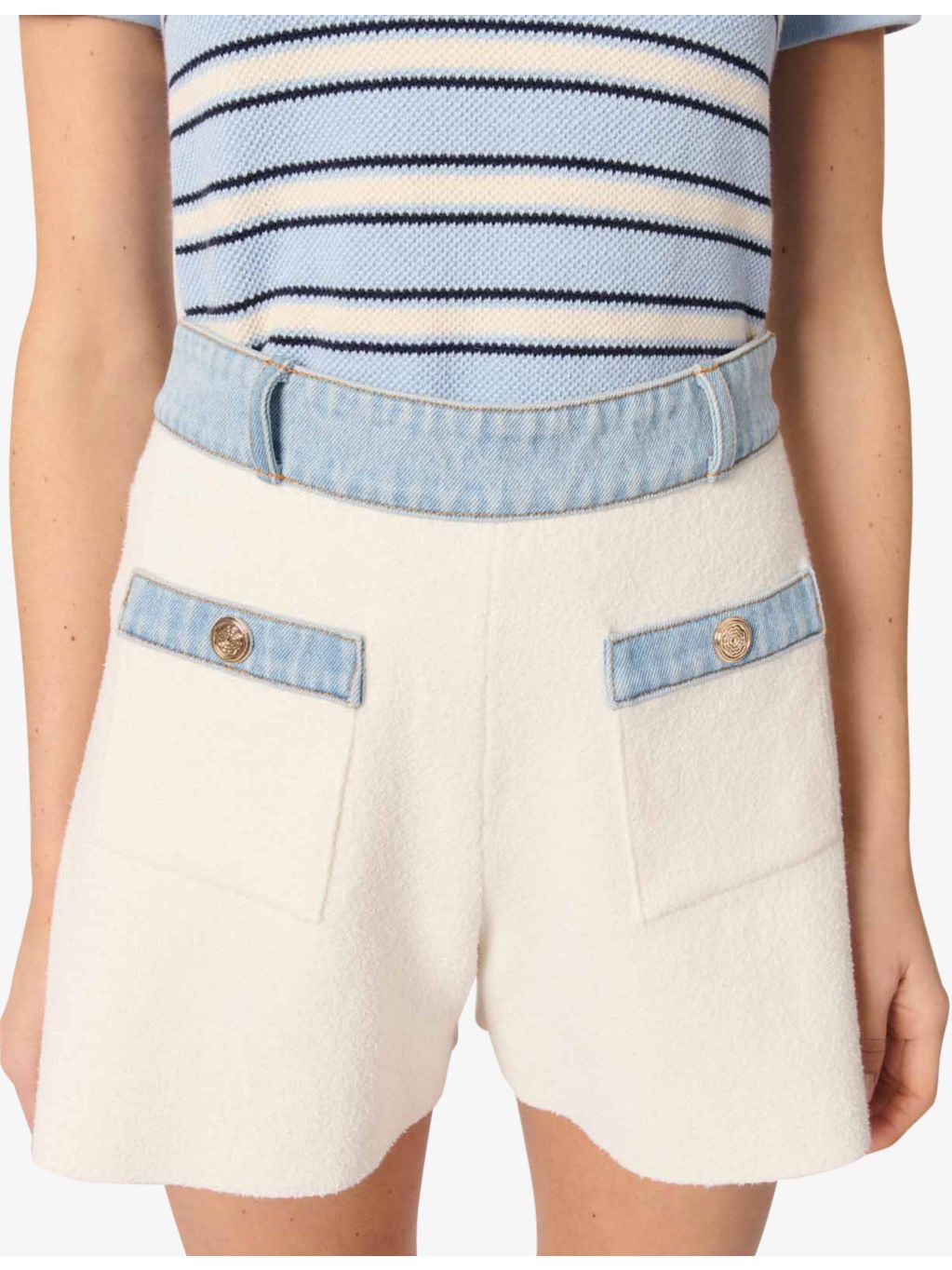 Button-Embellished Contrast-Trim Stretch-Cotton And Denim Shorts - 5