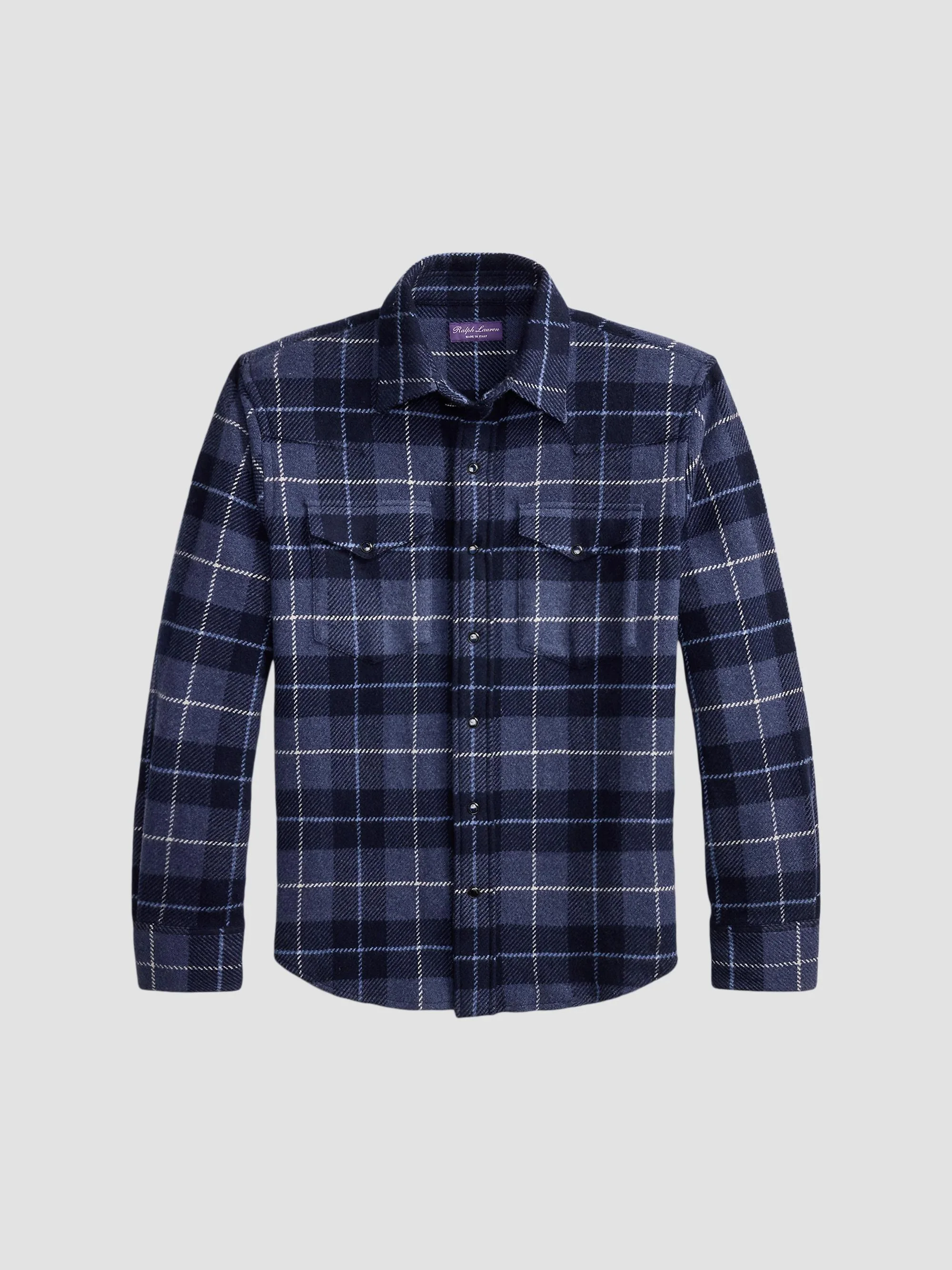 Men's Plaid Cashmere Western Shirt - Old Royal - 1