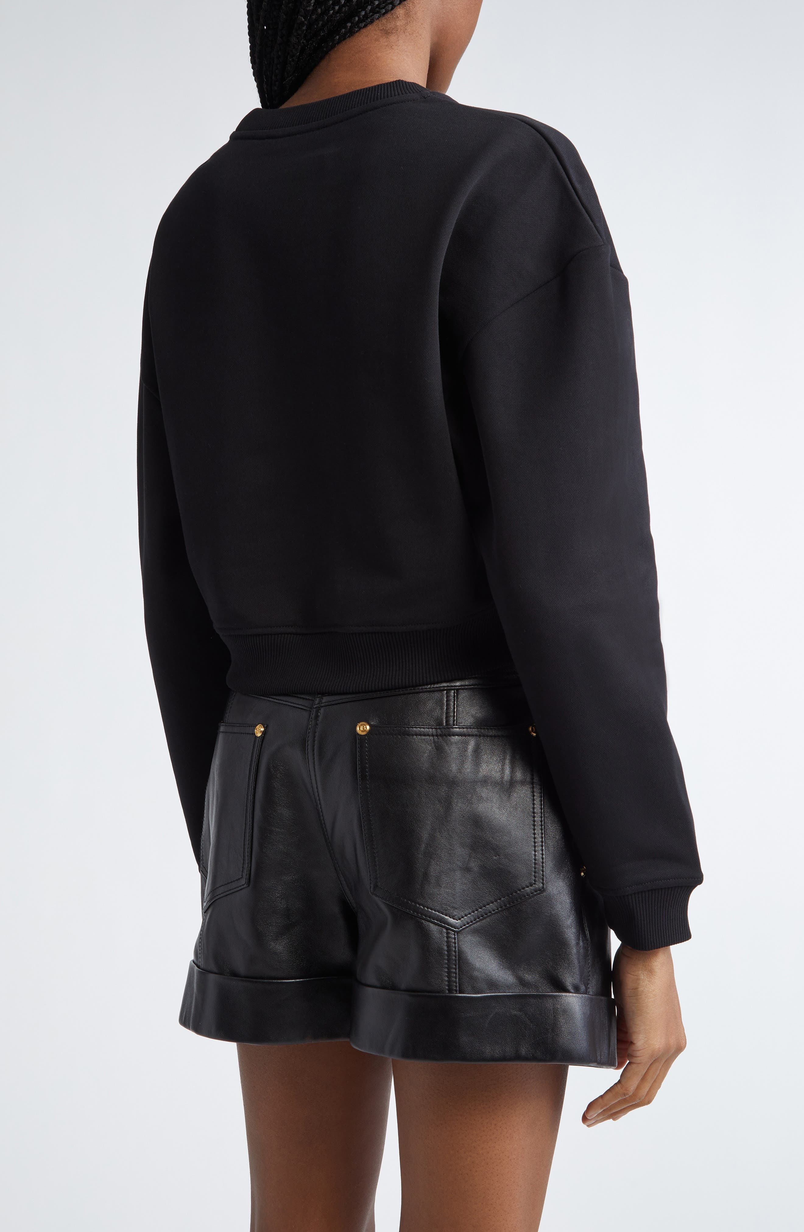 Balmain Crop Logo Graphic Sweatshirt in Eab Black/White at Nordstrom - 3