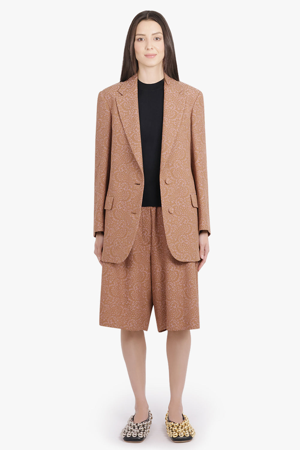 BASTI TAPESTRY FLORAL JACQUARD SINGLE BREASTED JACKET | PEACH/BROWN - 4