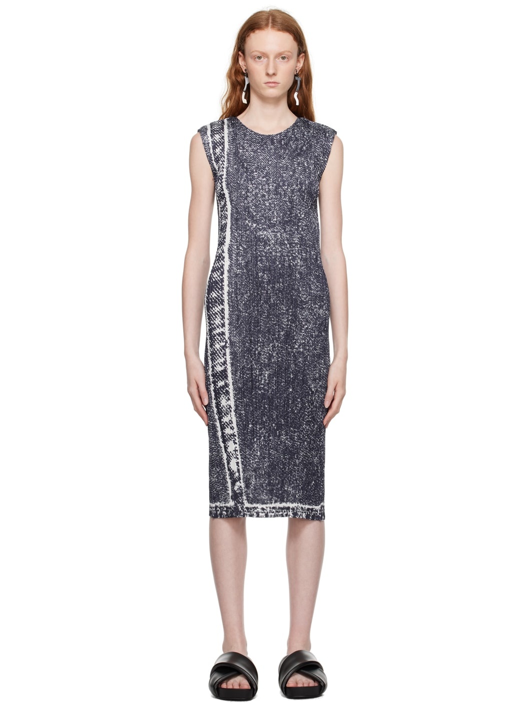 Pleats Please Issey Miyake Blue Trail Denim Midi Dress | ssense