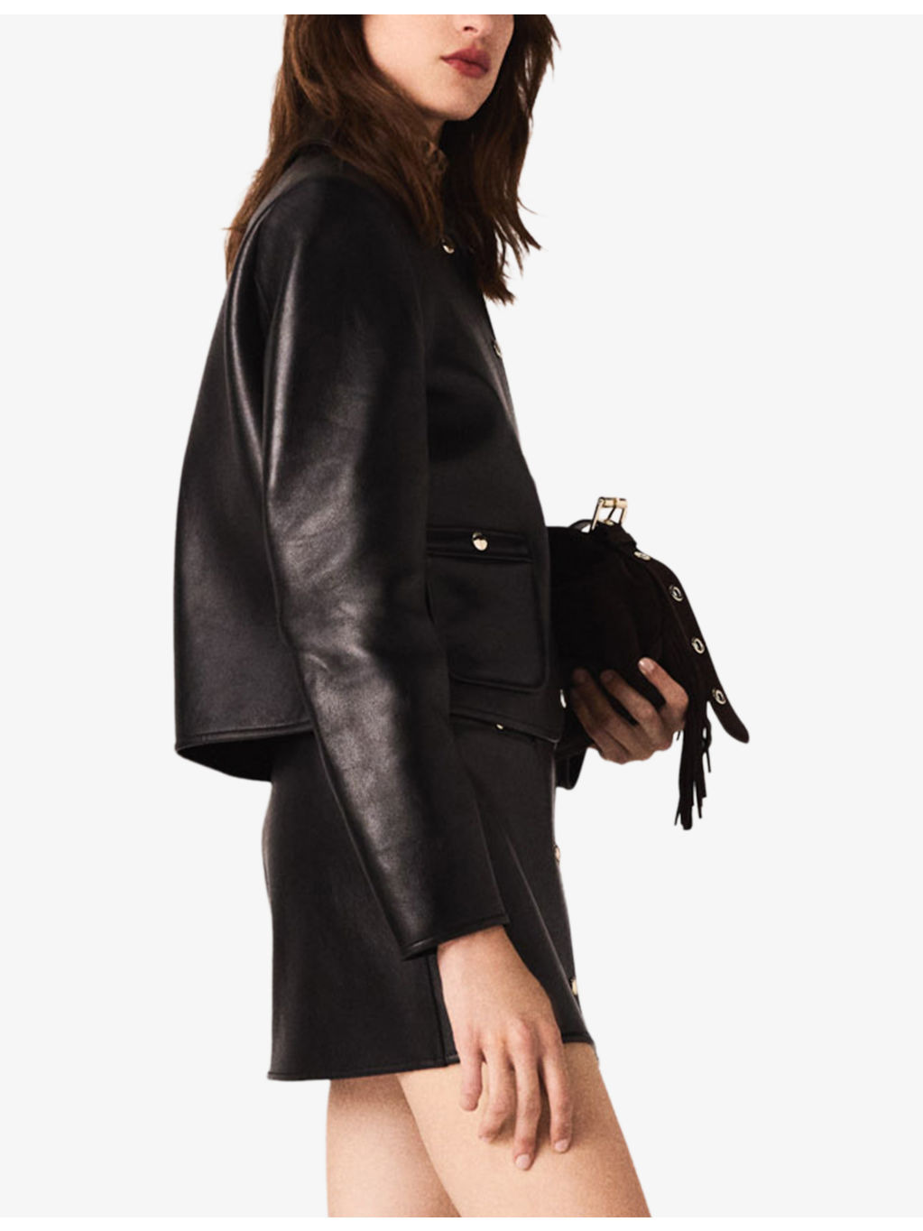 Cropped Side-Pocket Leather Jacket - 3