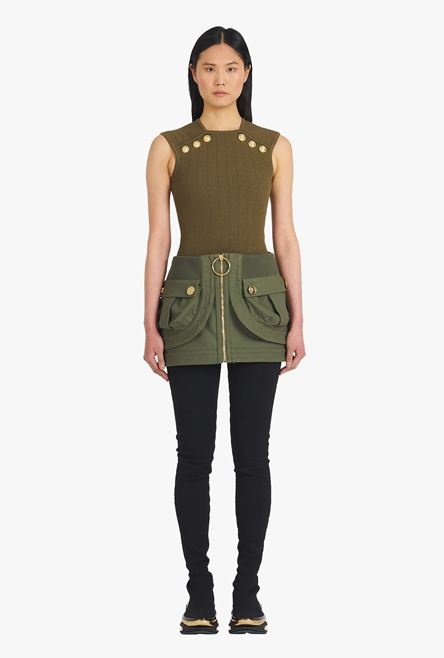 Short khaki denim low-rise skirt - 4