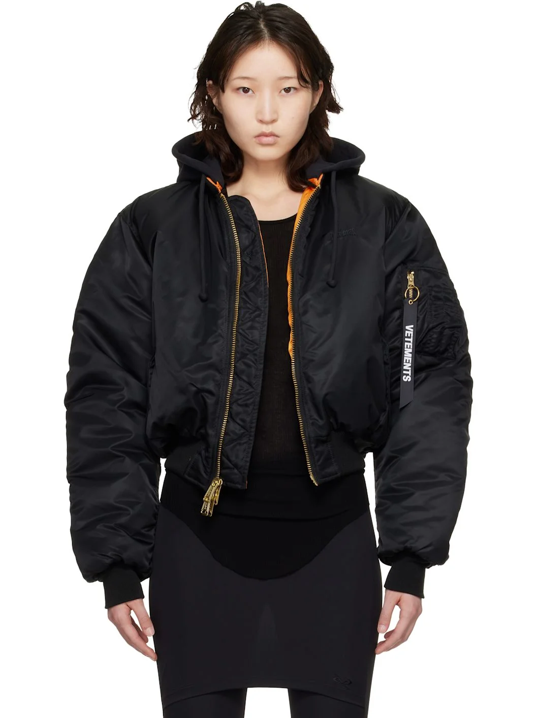 Black & Orange Alpha Industries Edition Fitted Reversible Bomber Jacket - 1
