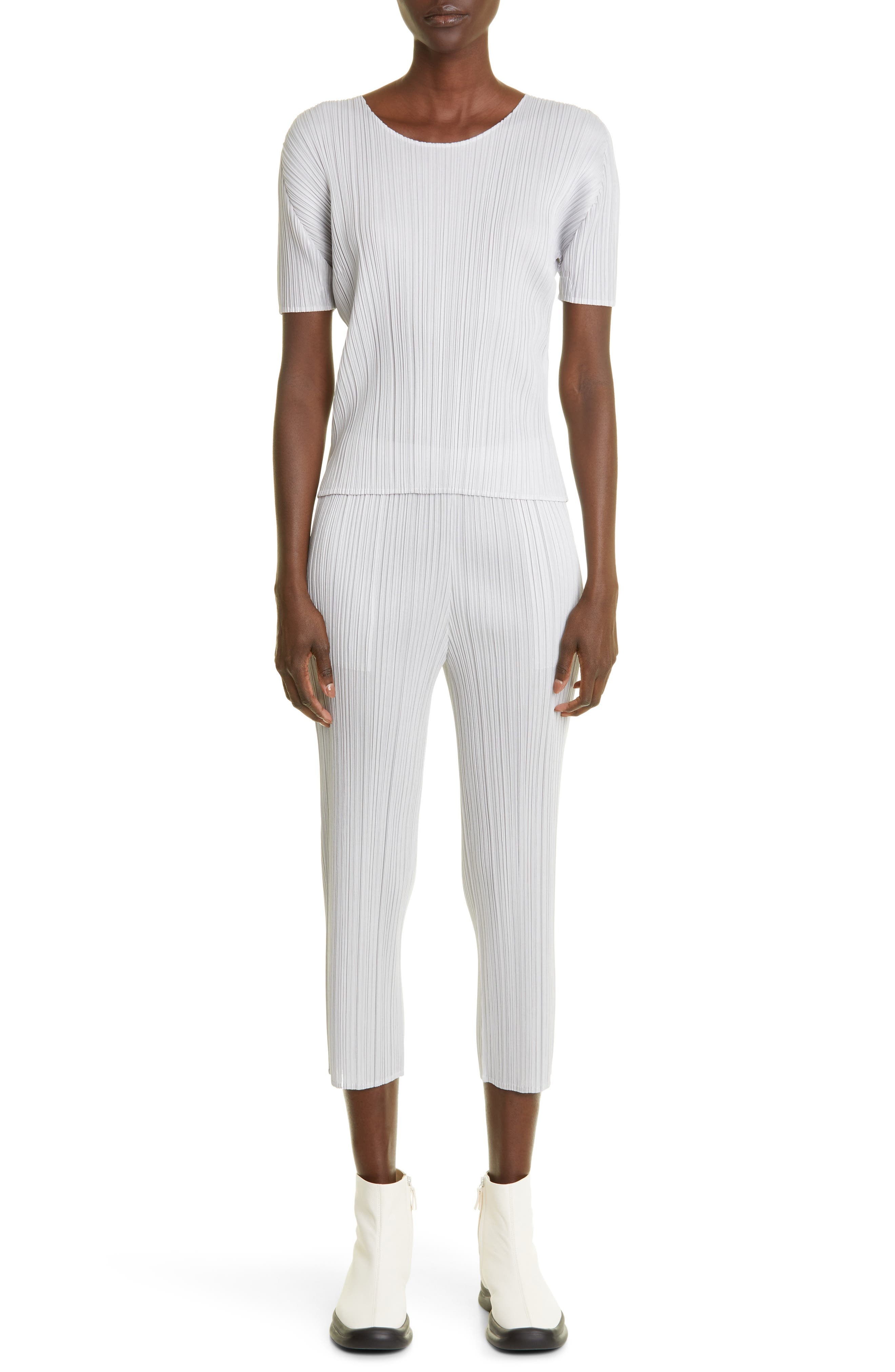 Pleats Please Issey Miyake Pleated Crop Skinny Pants in Light Grey at Nordstrom - 2