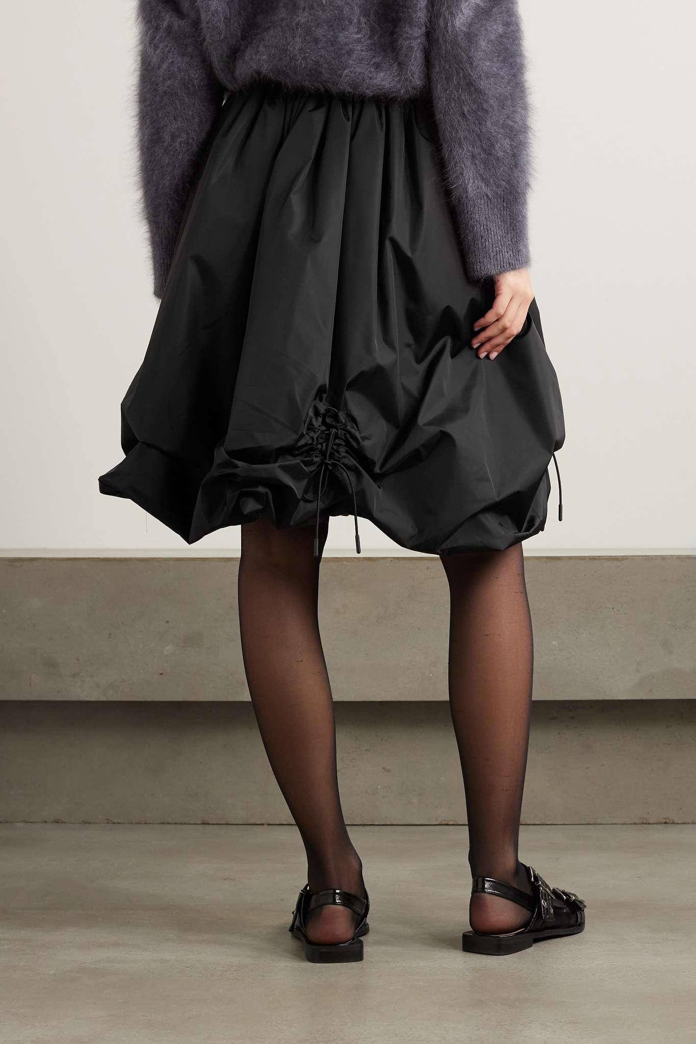 Bow-detailed ruched taffeta midi skirt - 3