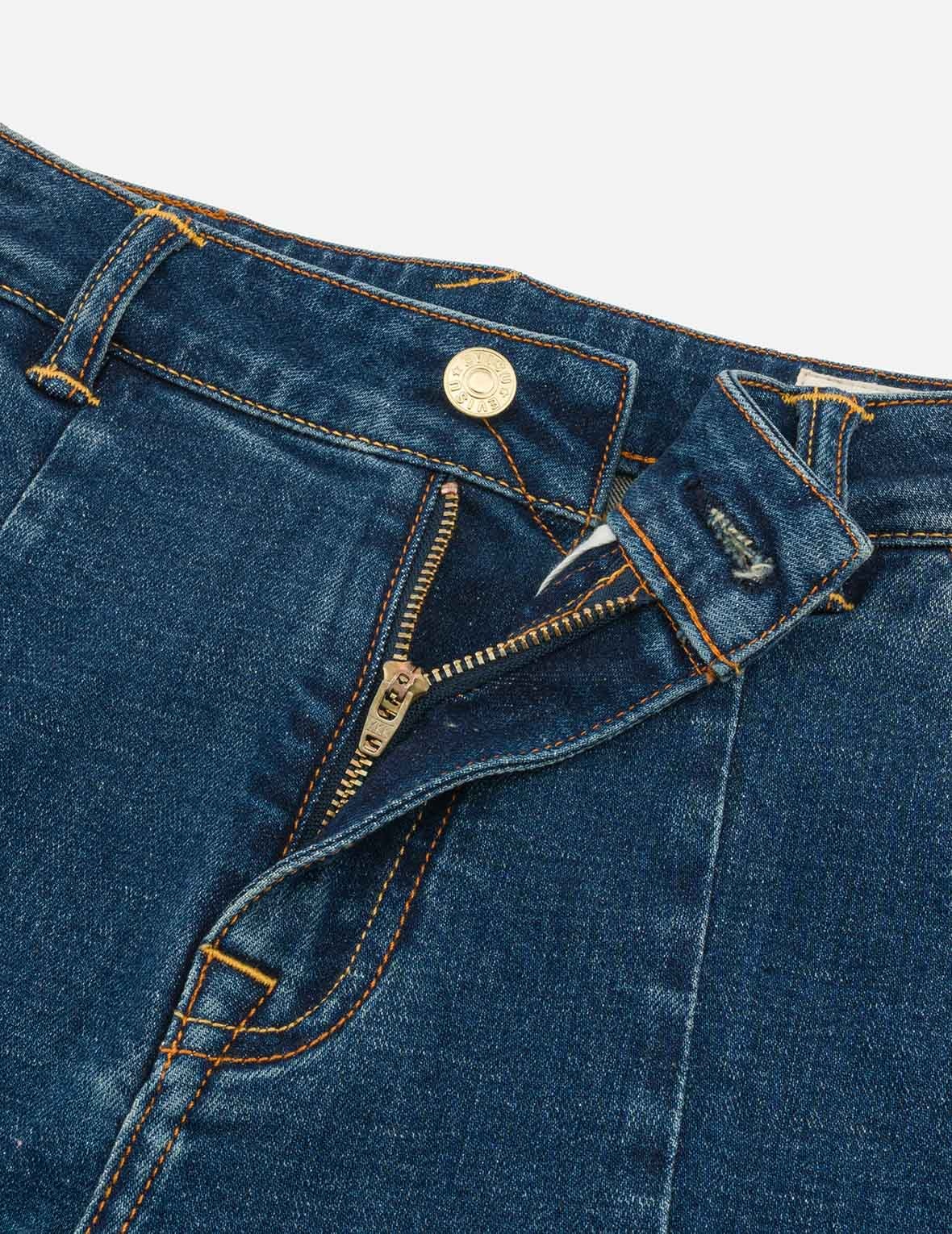 “EV” Rhinestone Embellished Loose Fit Denim Shorts - 4