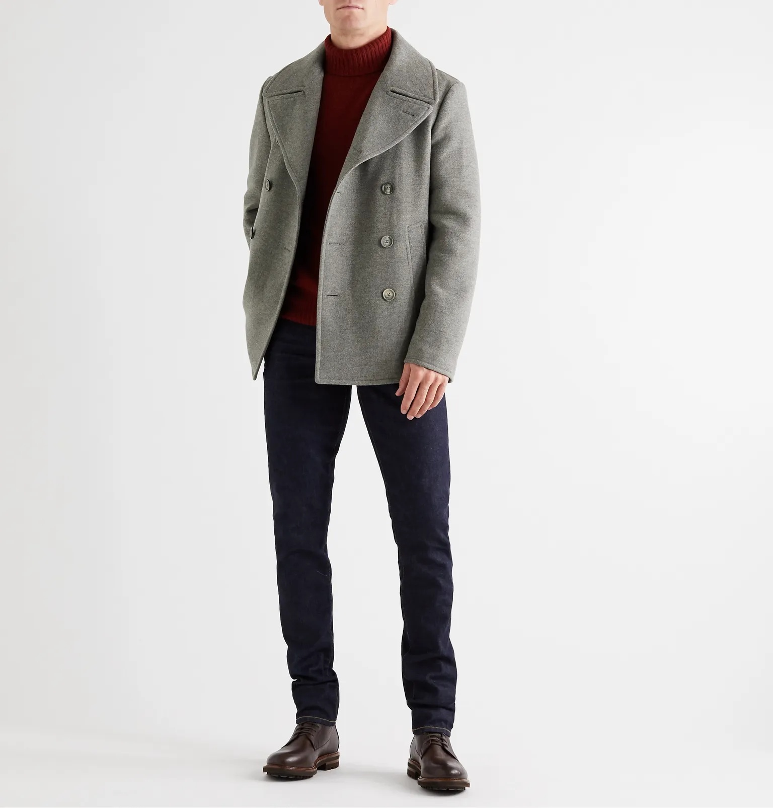 Double-Breasted Mélange Wool-Blend Pea Coat - 2