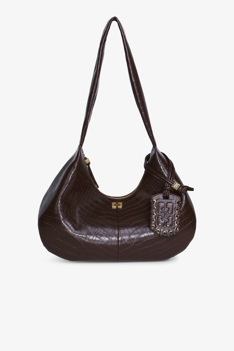 BROWN CROCO MEDIUM HOBO BAG 1