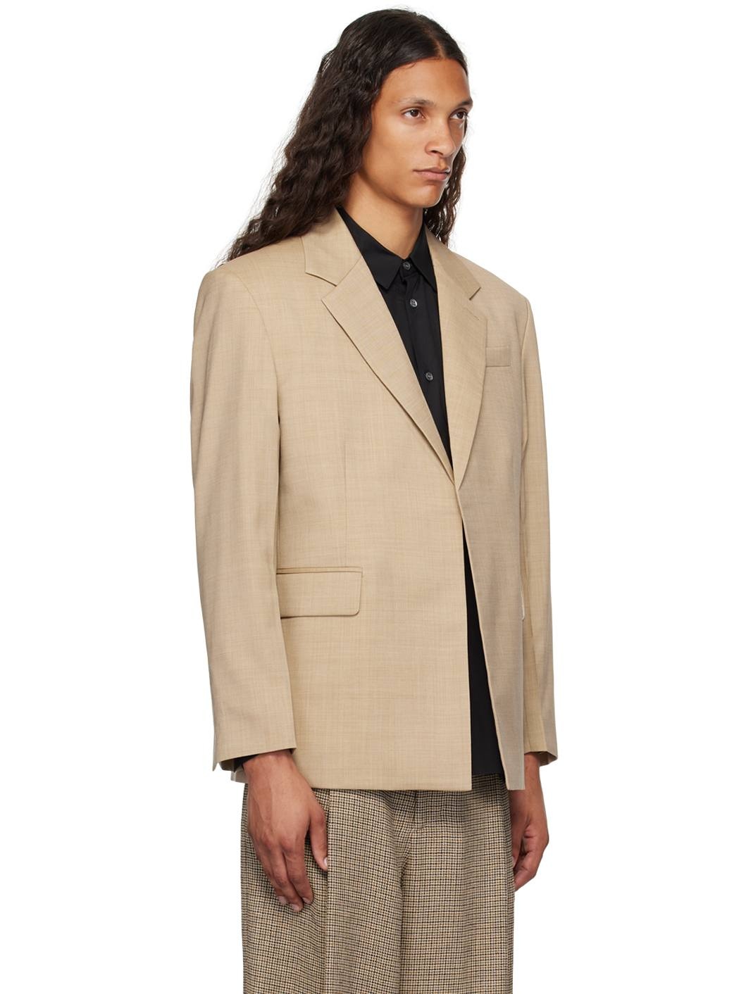 Tan Padded Shoulder Blazer - 2