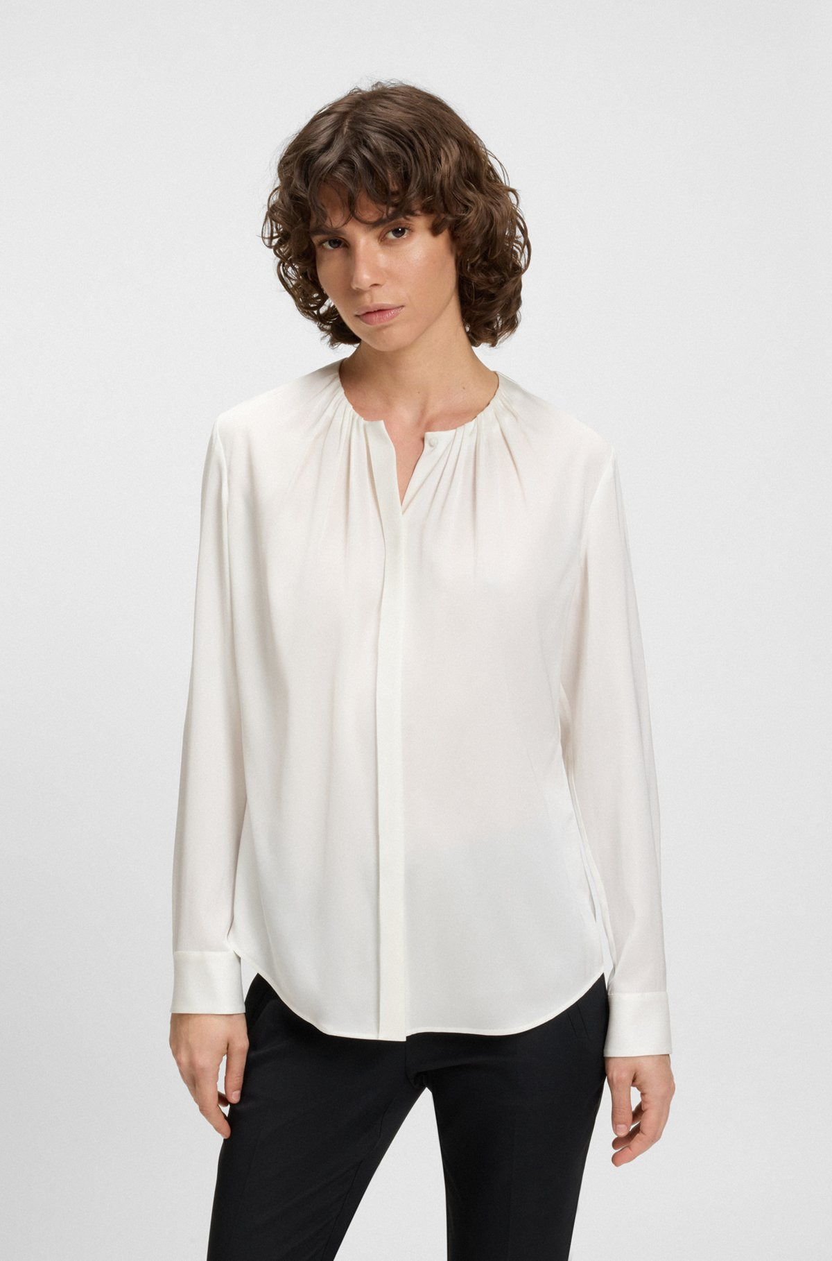 RUCHED-NECK BLOUSE IN STRETCH-SILK CREPE DE CHINE - 2