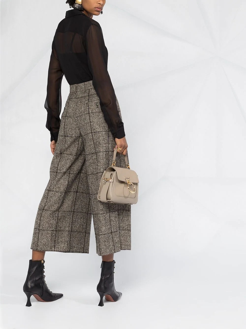 tweed check wide-leg trousers - 6