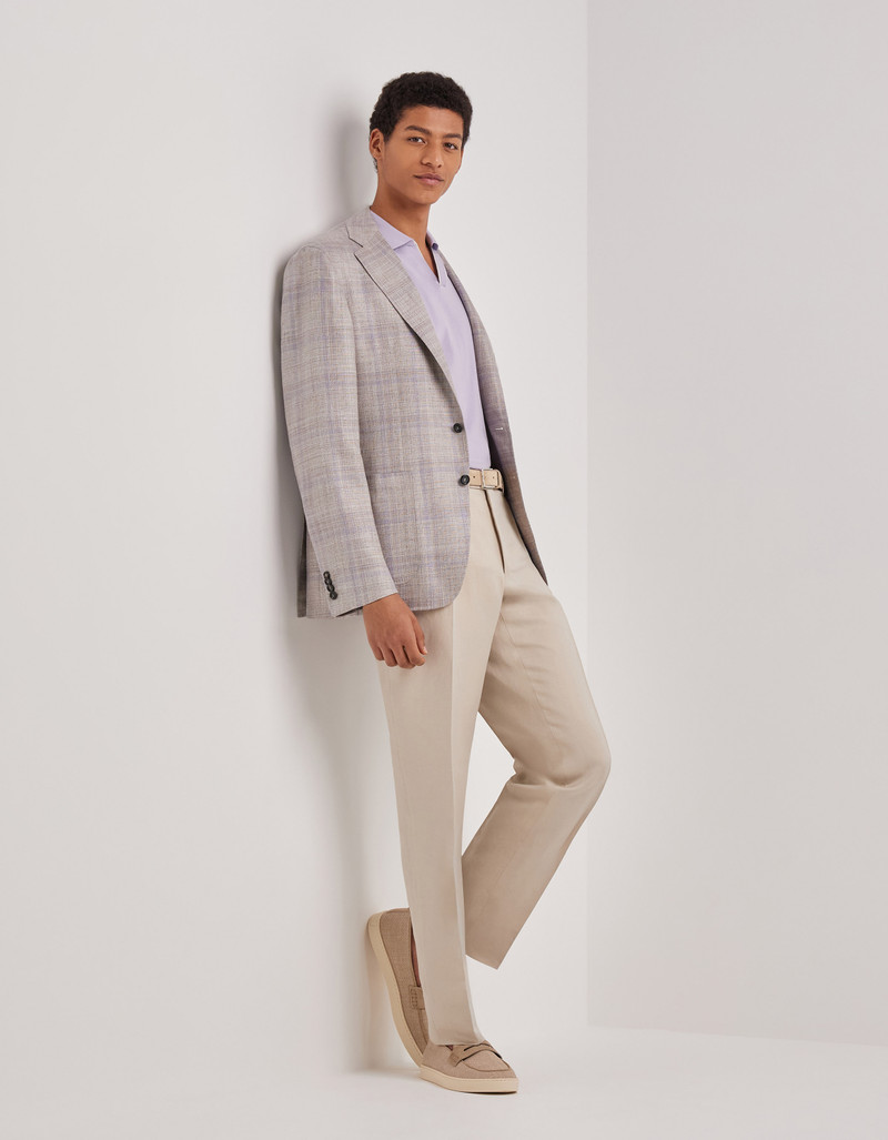 Canali BEIGE AND LILAC WOOL, SILK AND LINEN MODERN-FIT JACKET WITH OVERCHECK PATTERN outlook