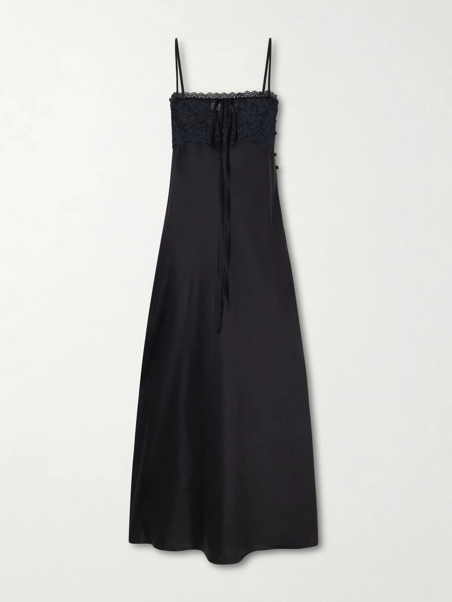 Lace-trimmed silk-satin midi dress Black - 1