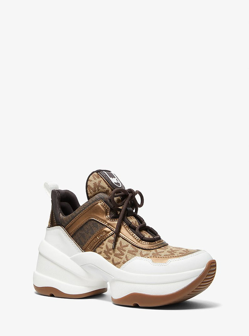 Olympia Logo Jacquard and Metallic Leather Trainer 1