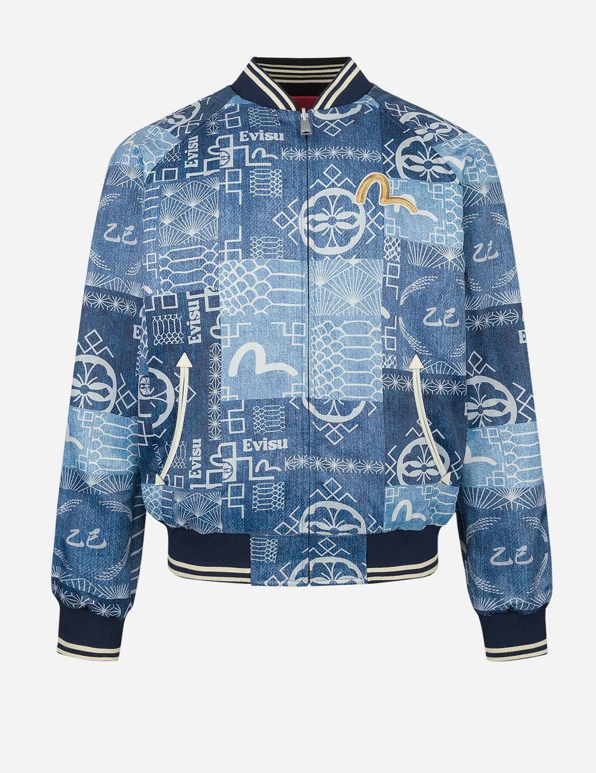 Soaring Snake Embroidery and Traditional Japanese Totem Prints Reversible Relax Fit Souvenir Jacket - 14