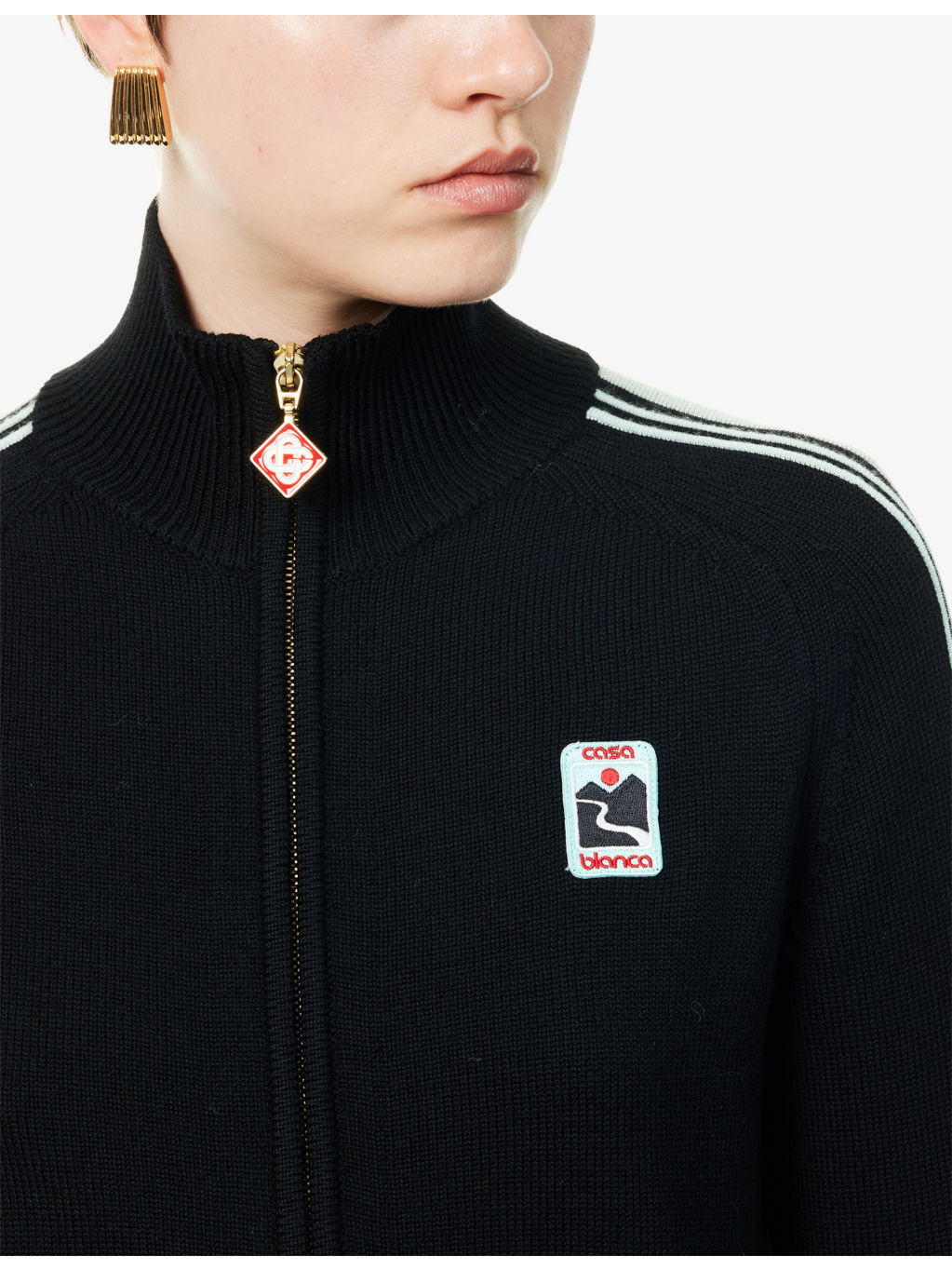 Striped High-Neck Wool Track Jacket - 5